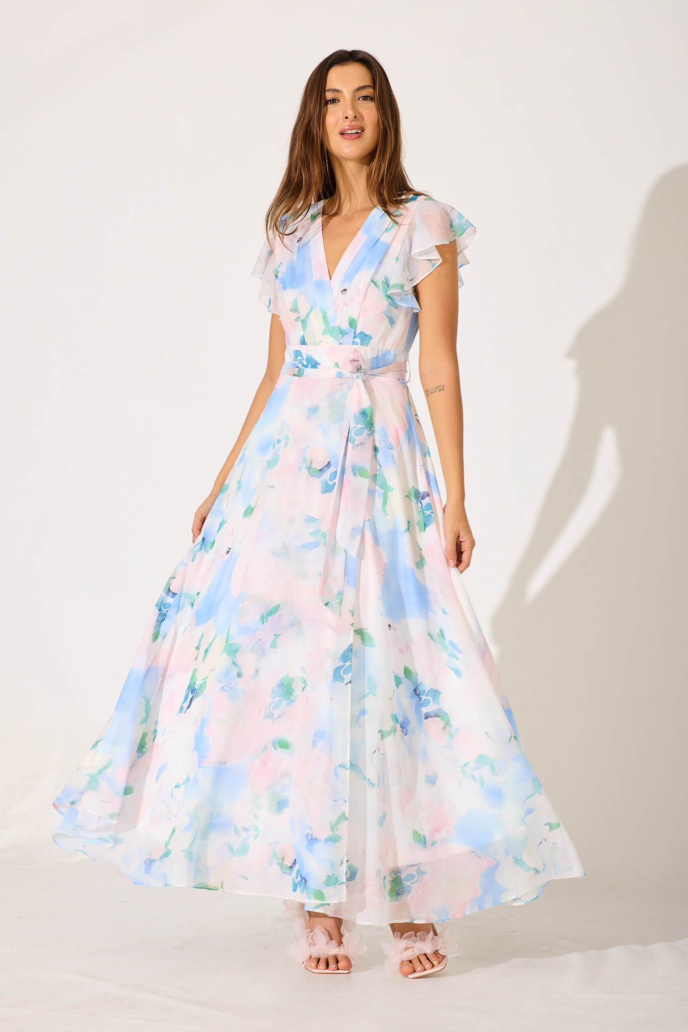 Wynter Maxi Dress In Multi Pastel Floral Chiffon