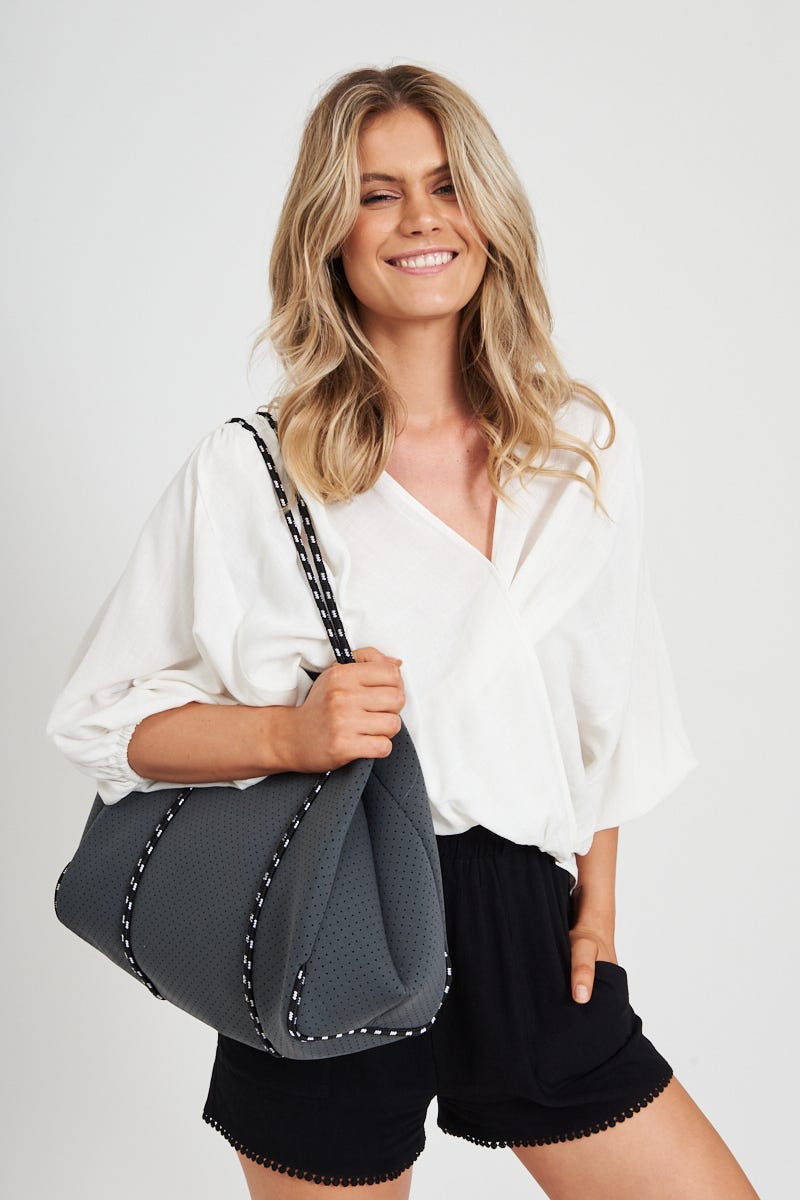 august + delilah Rania Neoprene Tote Bag in Grey