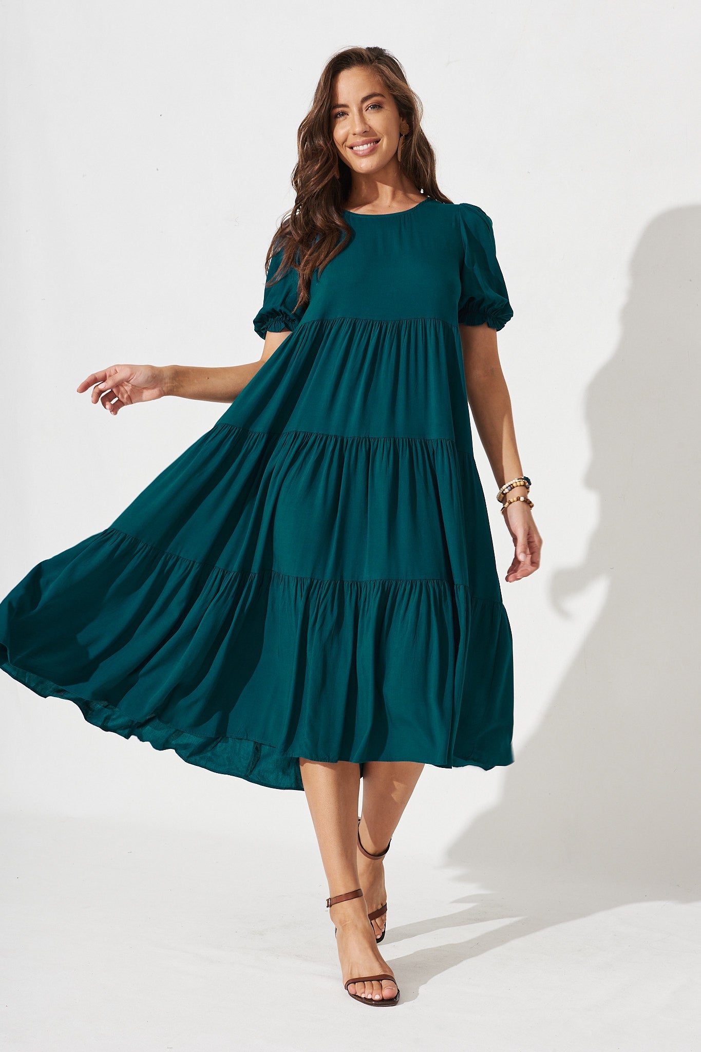 Nevi Tiered Midi Dress In Teal