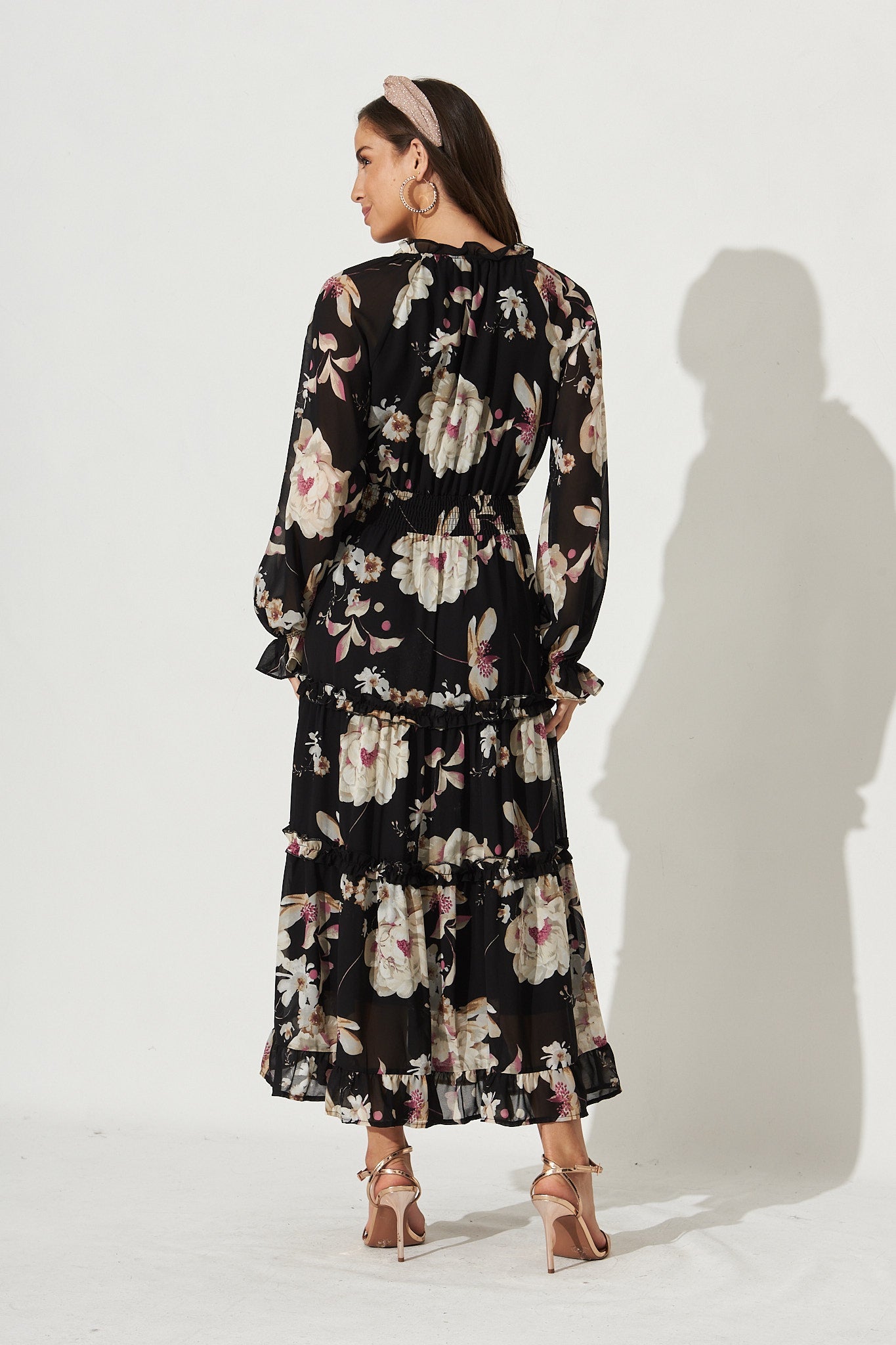 Candise Maxi Dress In Black Floral Chiffon