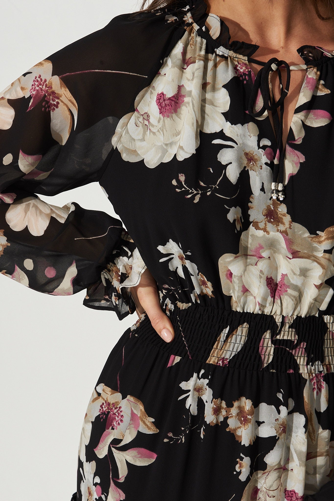 Candise Maxi Dress In Black Floral Chiffon