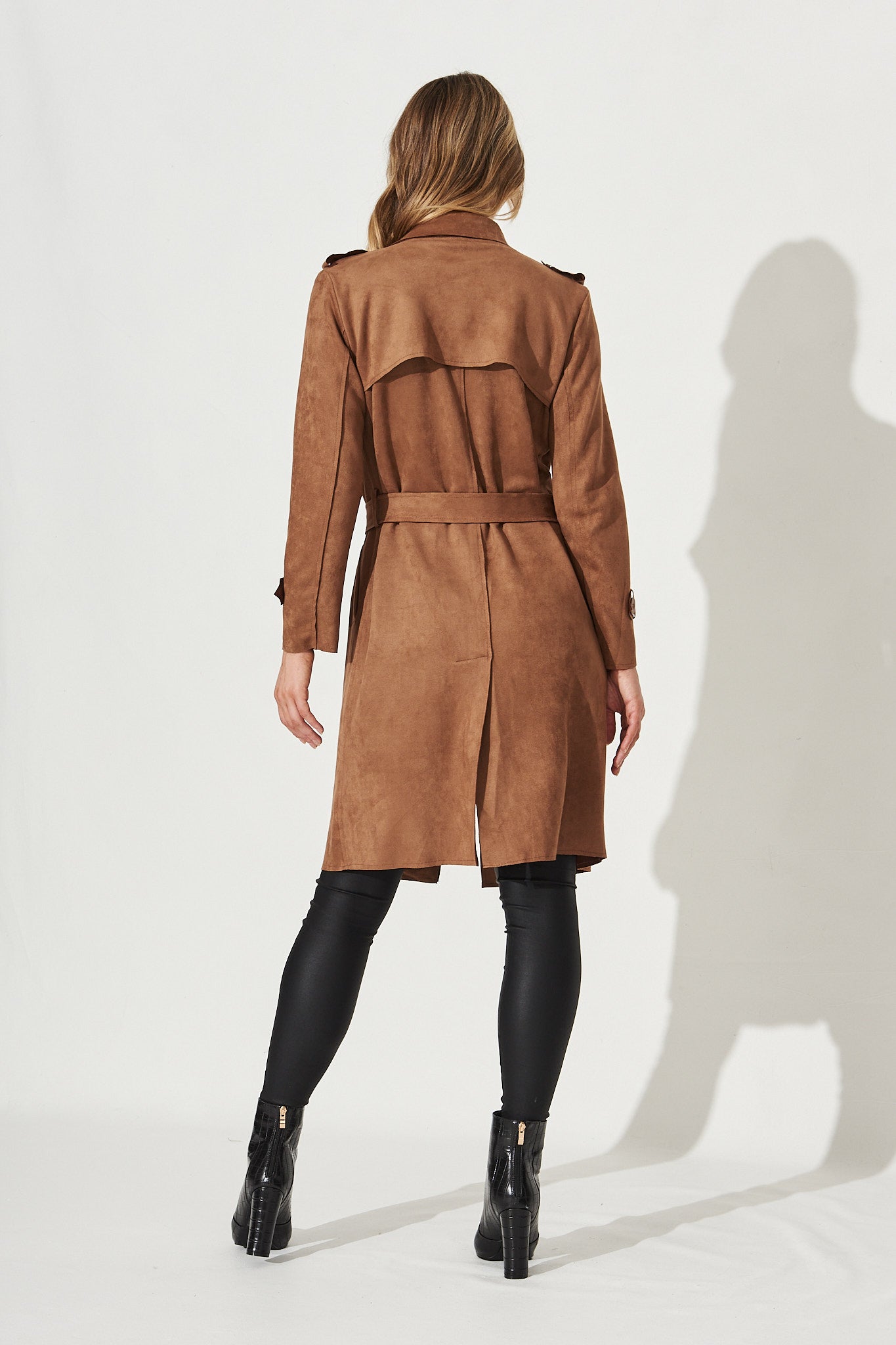 Mirage Trench Coat In Tan Suedette