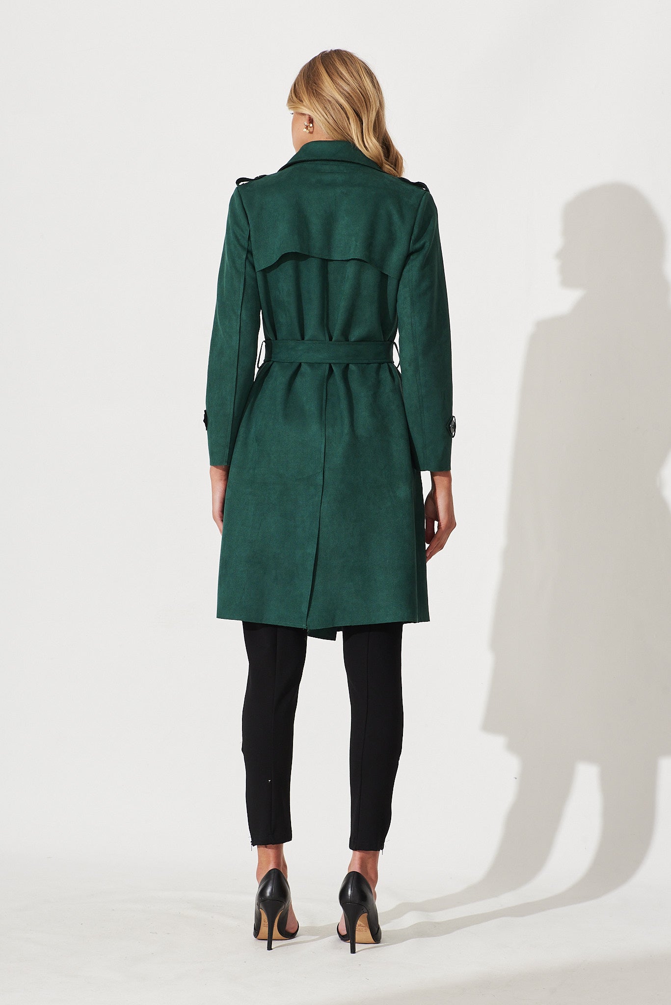 Mirage Trench Coat In Dark Green Suedette