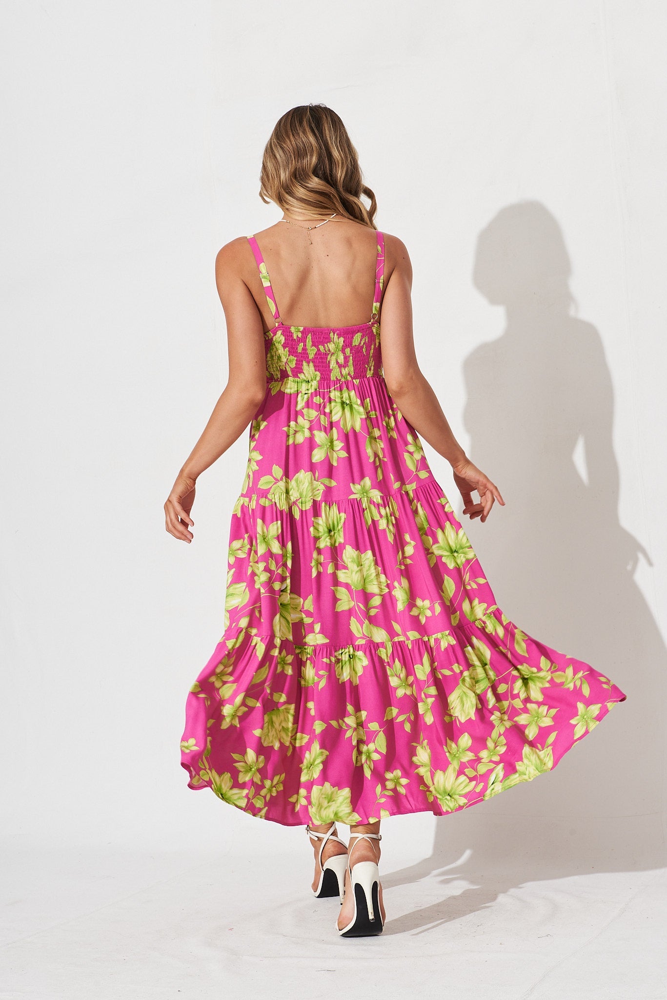 Delanie Maxi Dress In Pink With Green Floral