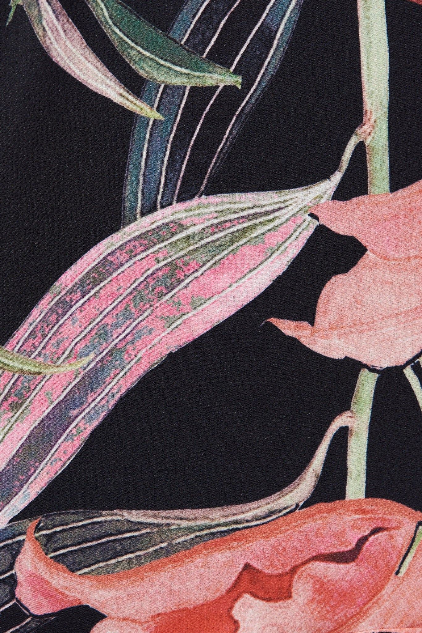 Viviana Zip Top In Black With Pink Tigerlily Floral