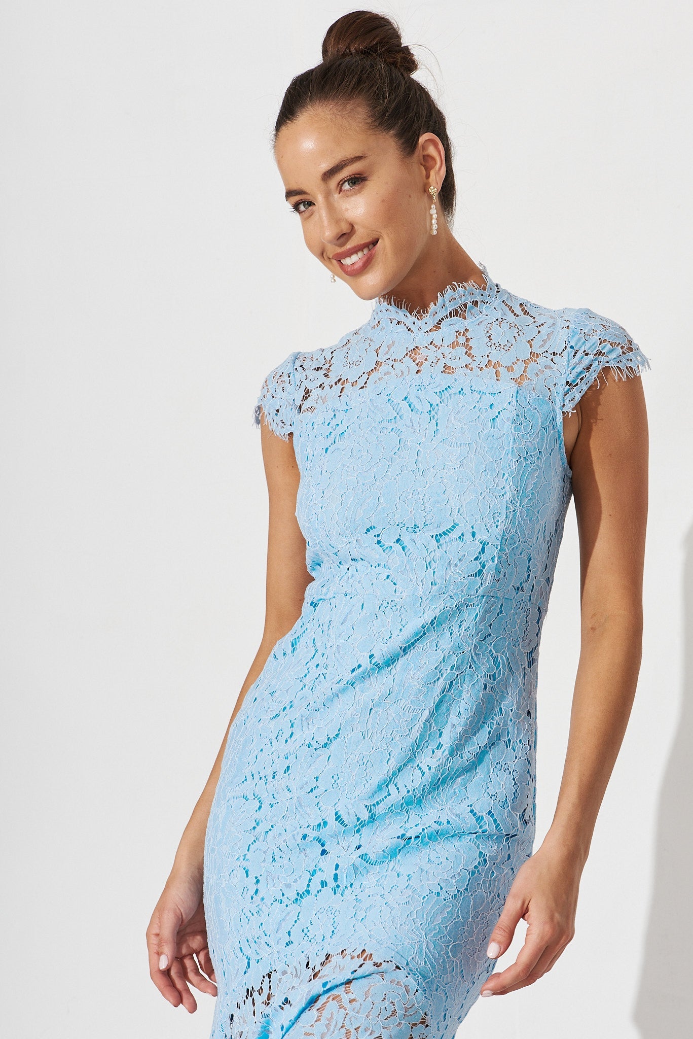 Emilise Midi Dress In Sky Blue Lace