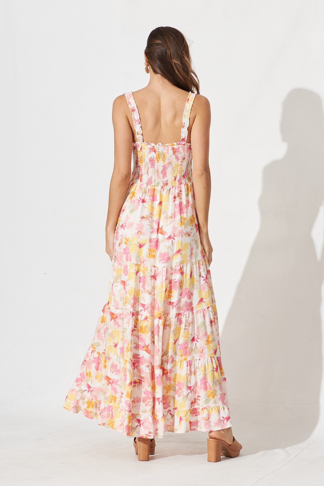 Marano Maxi Dress In White With Yellow Floral