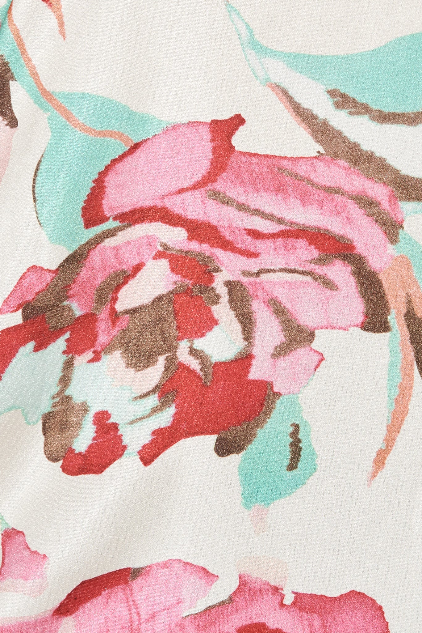 Aurora Shirt In Ivory With Pink And Green Floral Satin