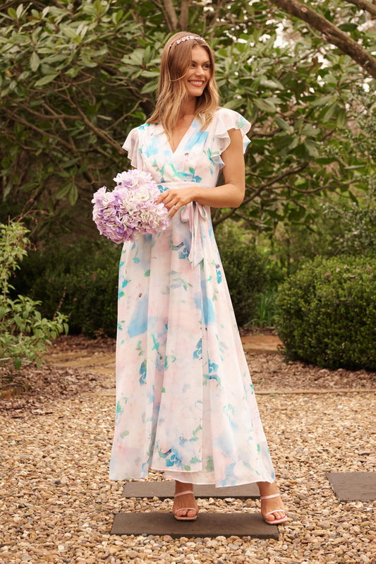 Wynter Maxi Dress In Multi Pastel Floral Chiffon
