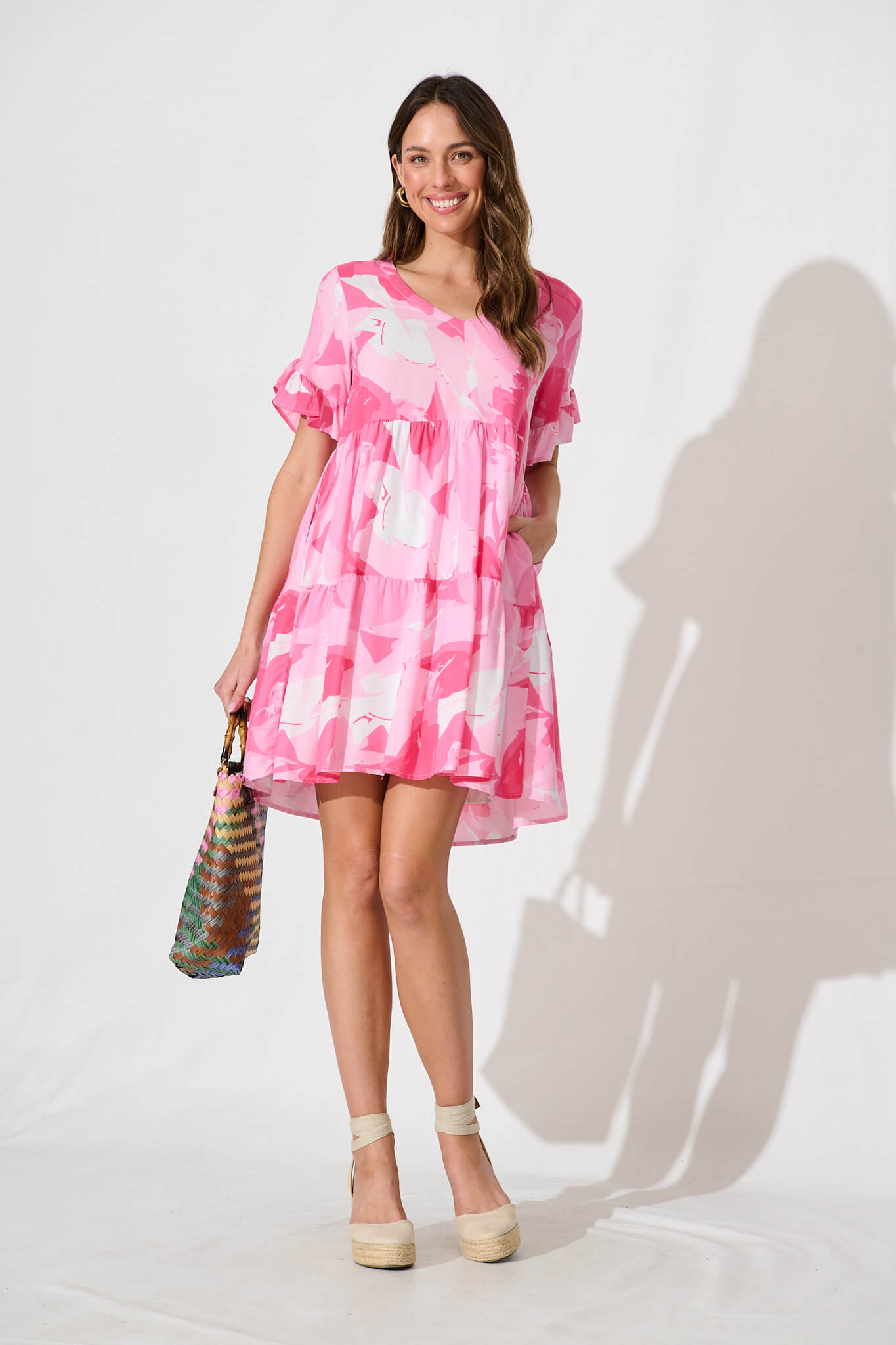 Kristina Smock Dress In Pink With White Print