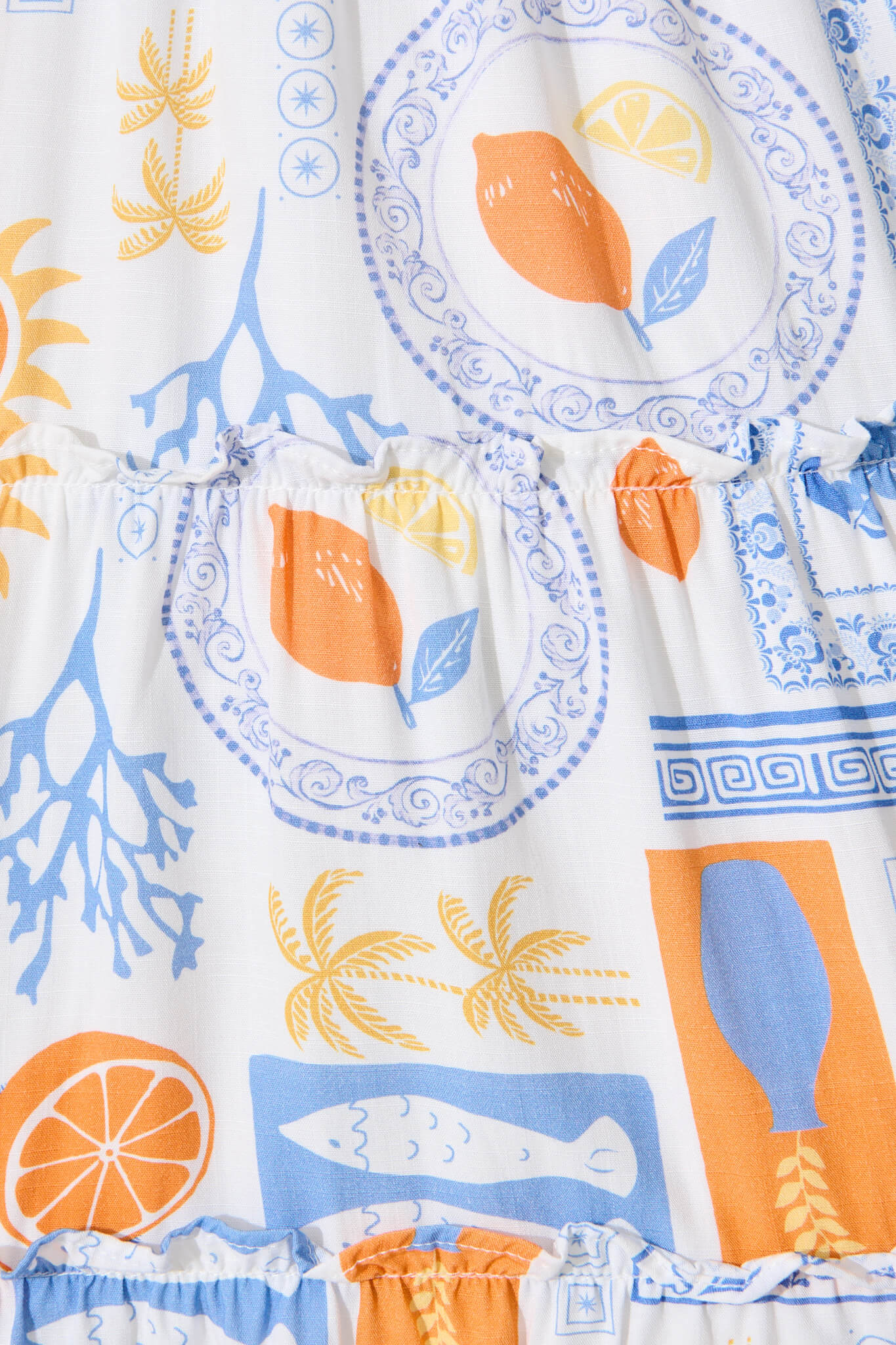 Carina Dress In White With Multi Print Linen Blend