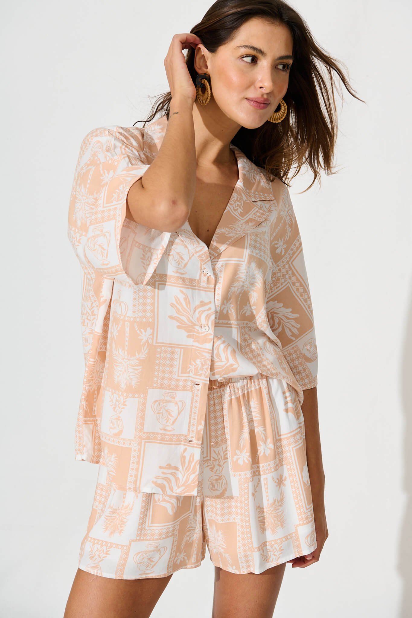 Starlight Shirt In Beige Tile Print