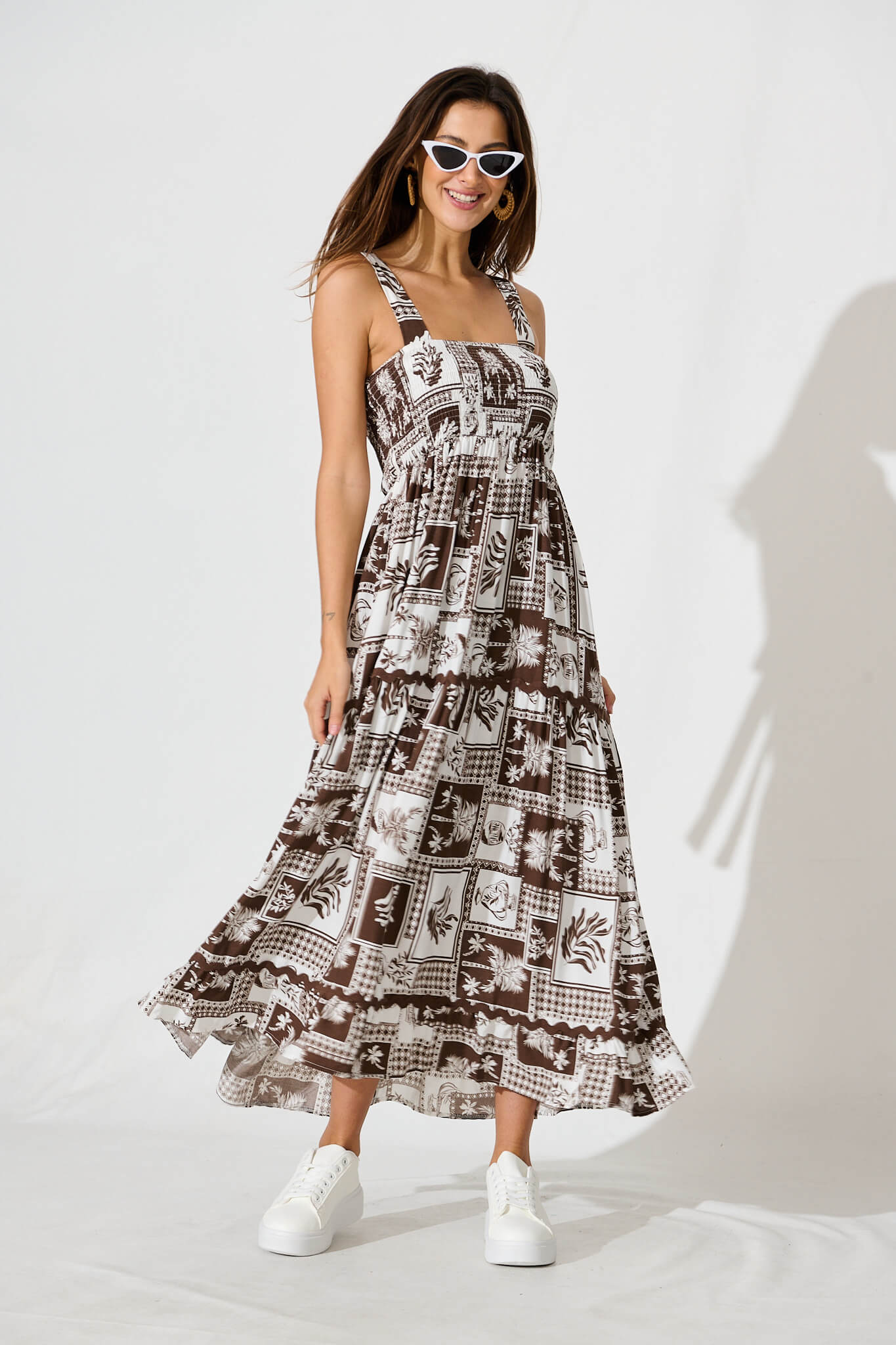 First Kiss Maxi Sundress In Chocolate Tile With Ric Rac Trim