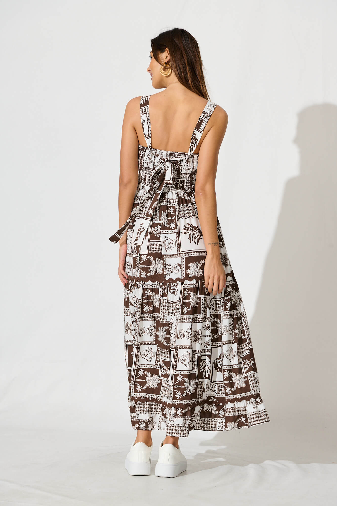 First Kiss Maxi Sundress In Chocolate Tile With Ric Rac Trim