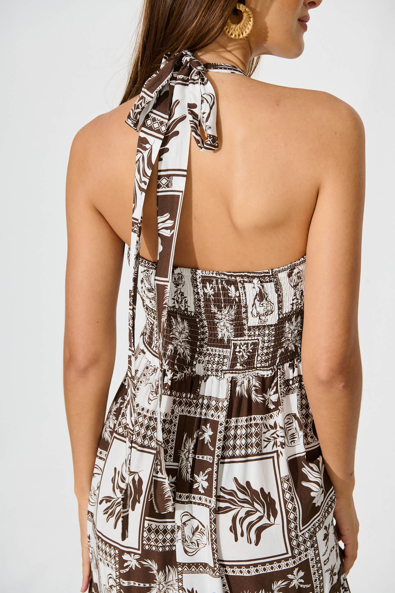 First Kiss Maxi Sundress In Chocolate Tile With Ric Rac Trim