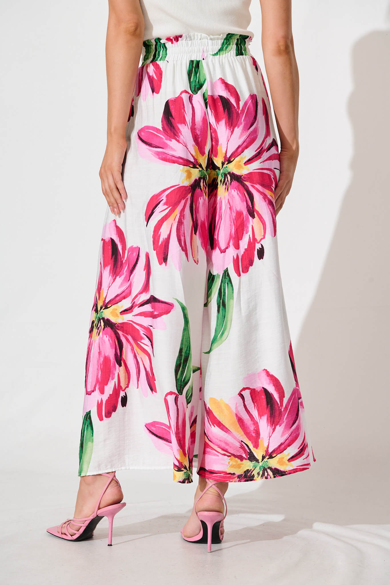 Mariah Pant In White With Pink Floral