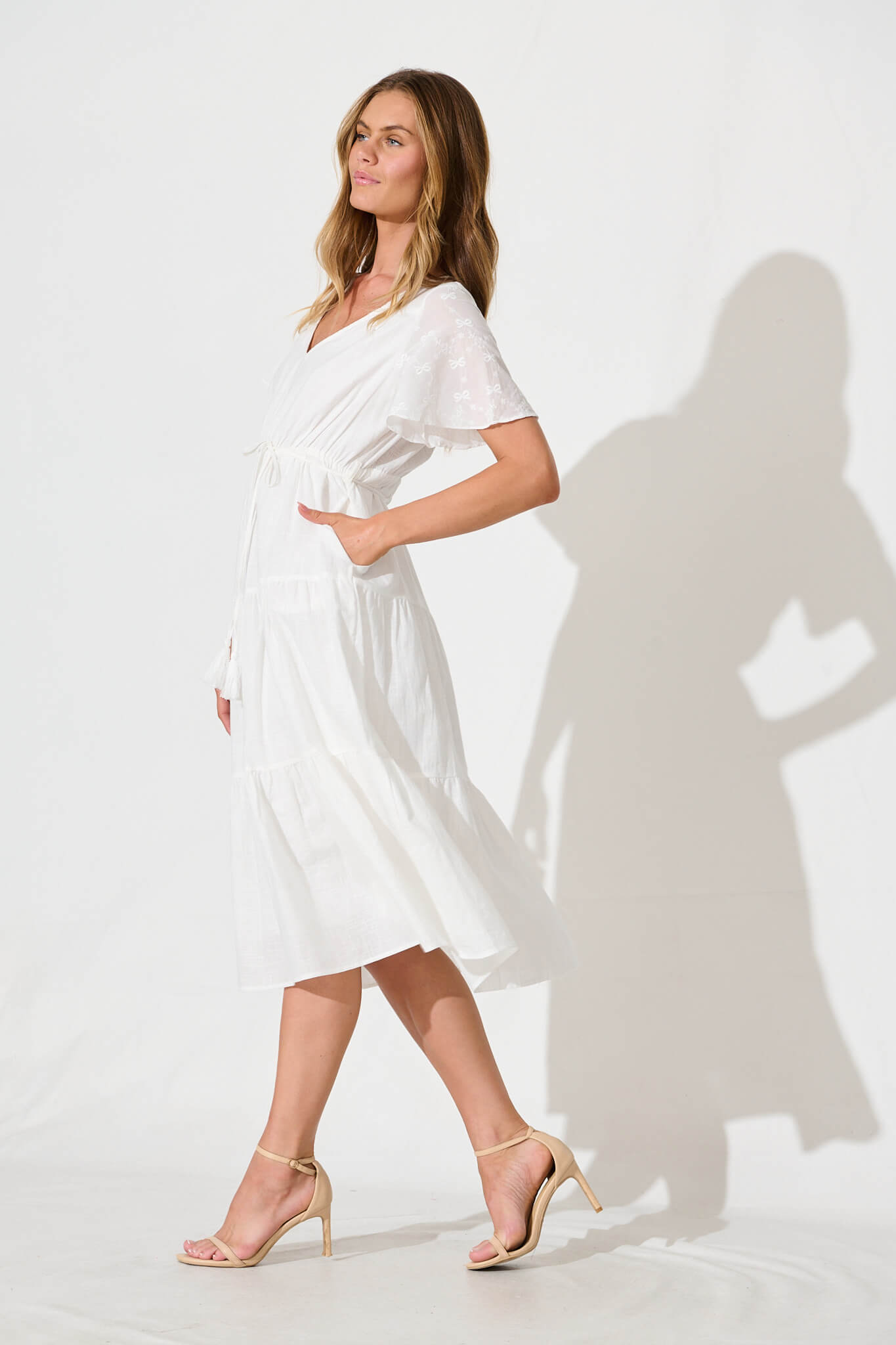 Nolan Midi Dress In White Cotton