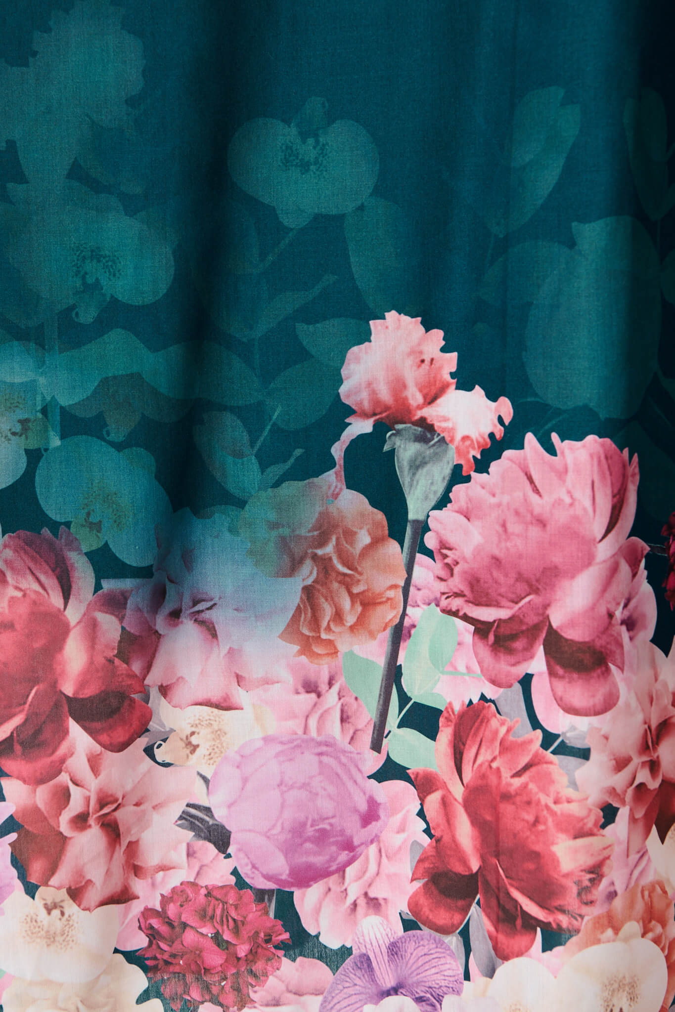 Divine Maxi Dress In Emerald With Pink Multi Floral Print