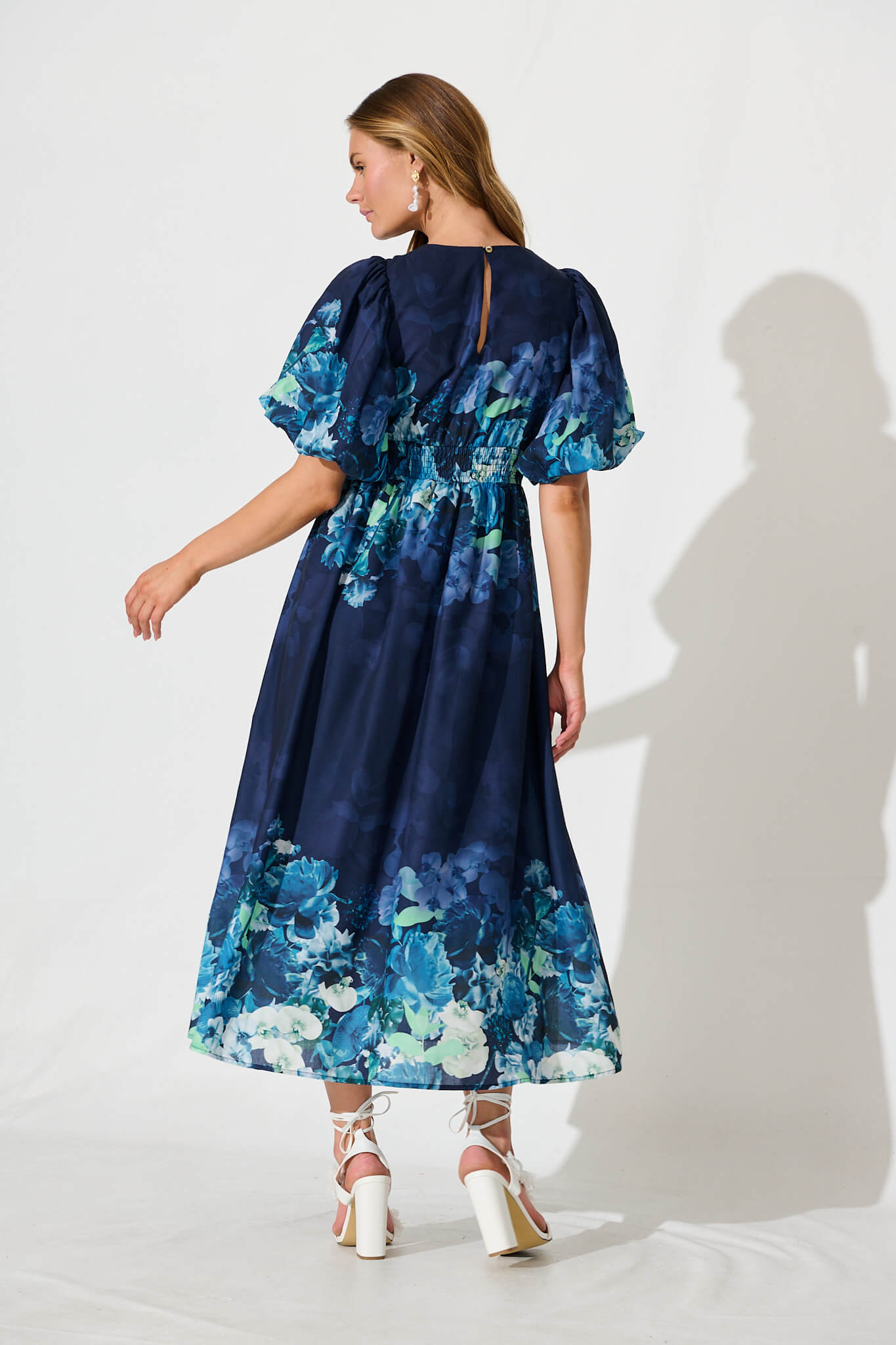 Divine Maxi Dress In Navy With Sage Multi Floral Print