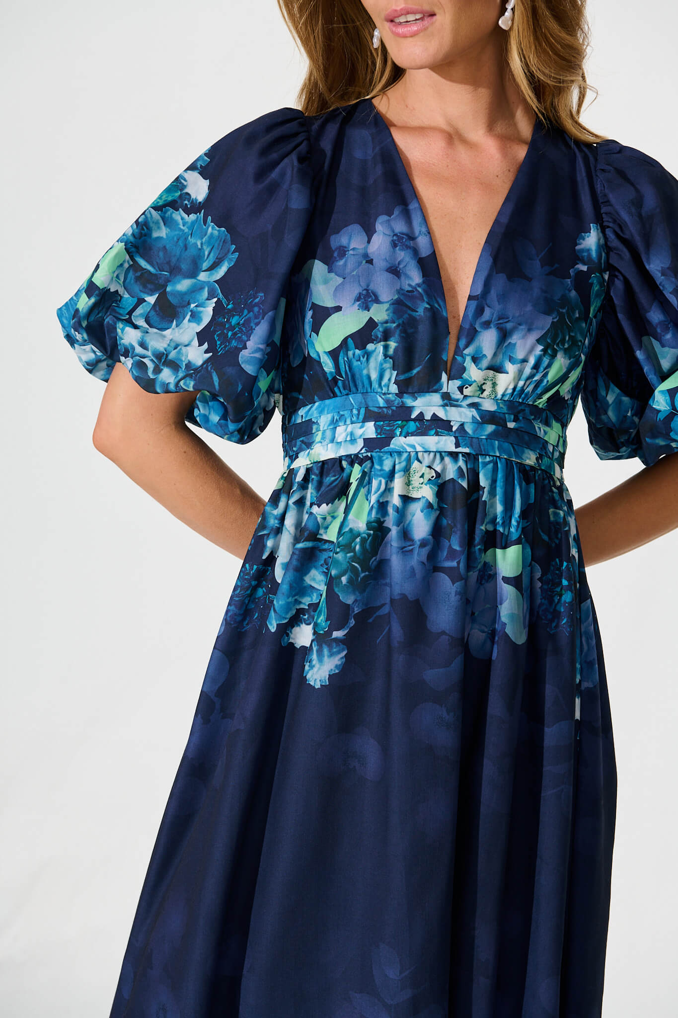 Divine Maxi Dress In Navy With Sage Multi Floral Print