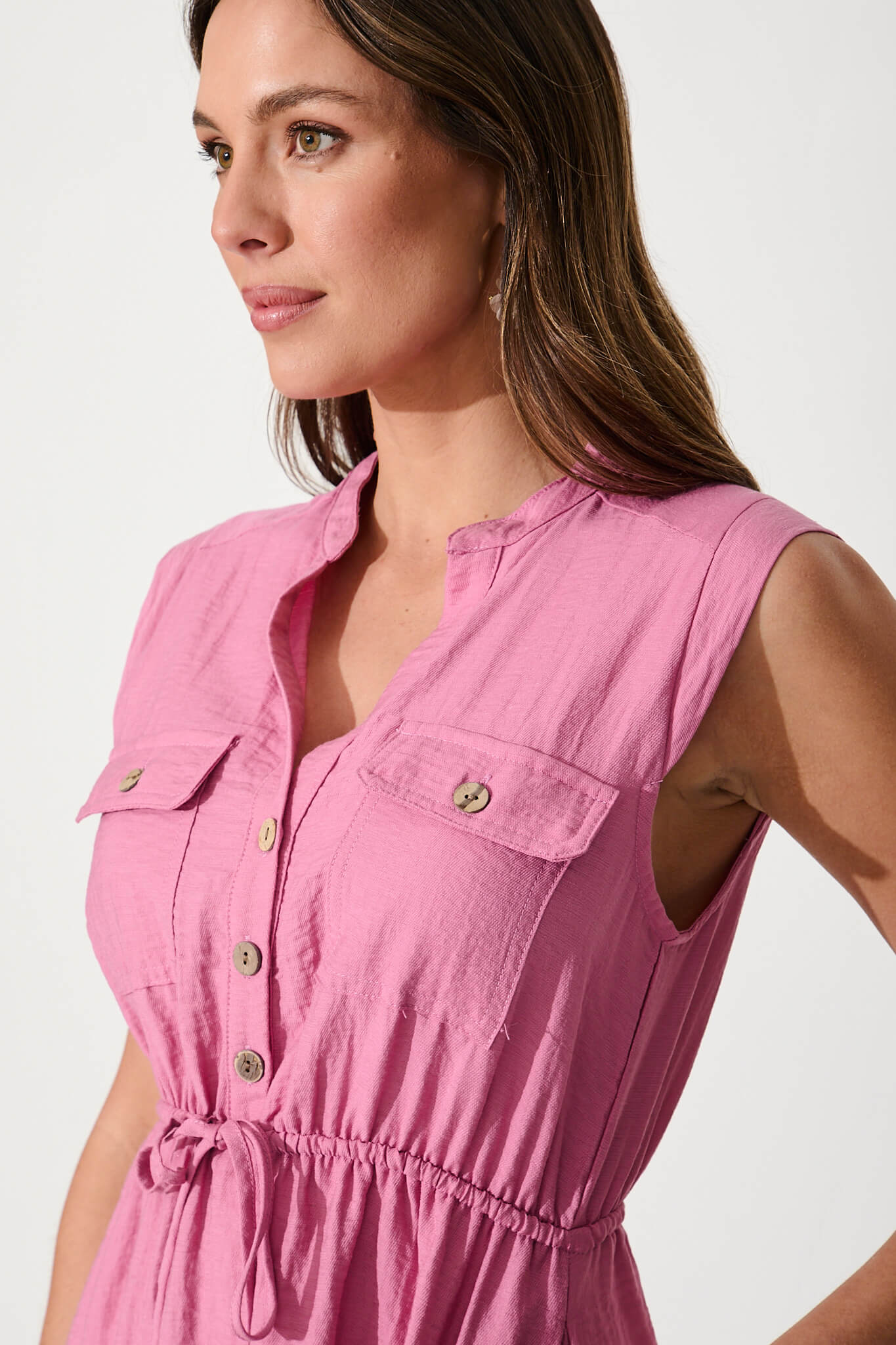 Nylah Dress In Pink Linen Blend