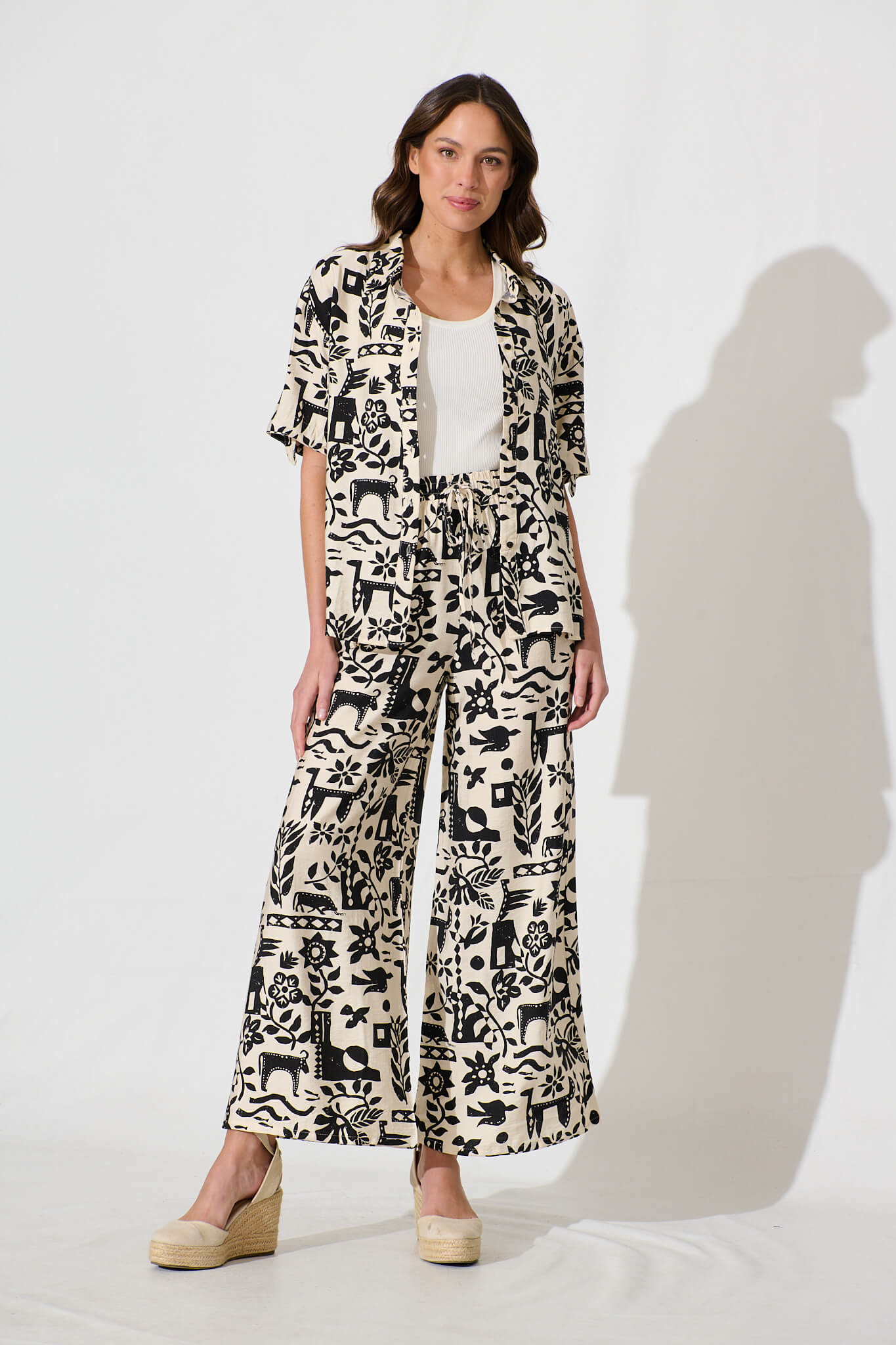 Alexcina Shirt in Cream with Black Print