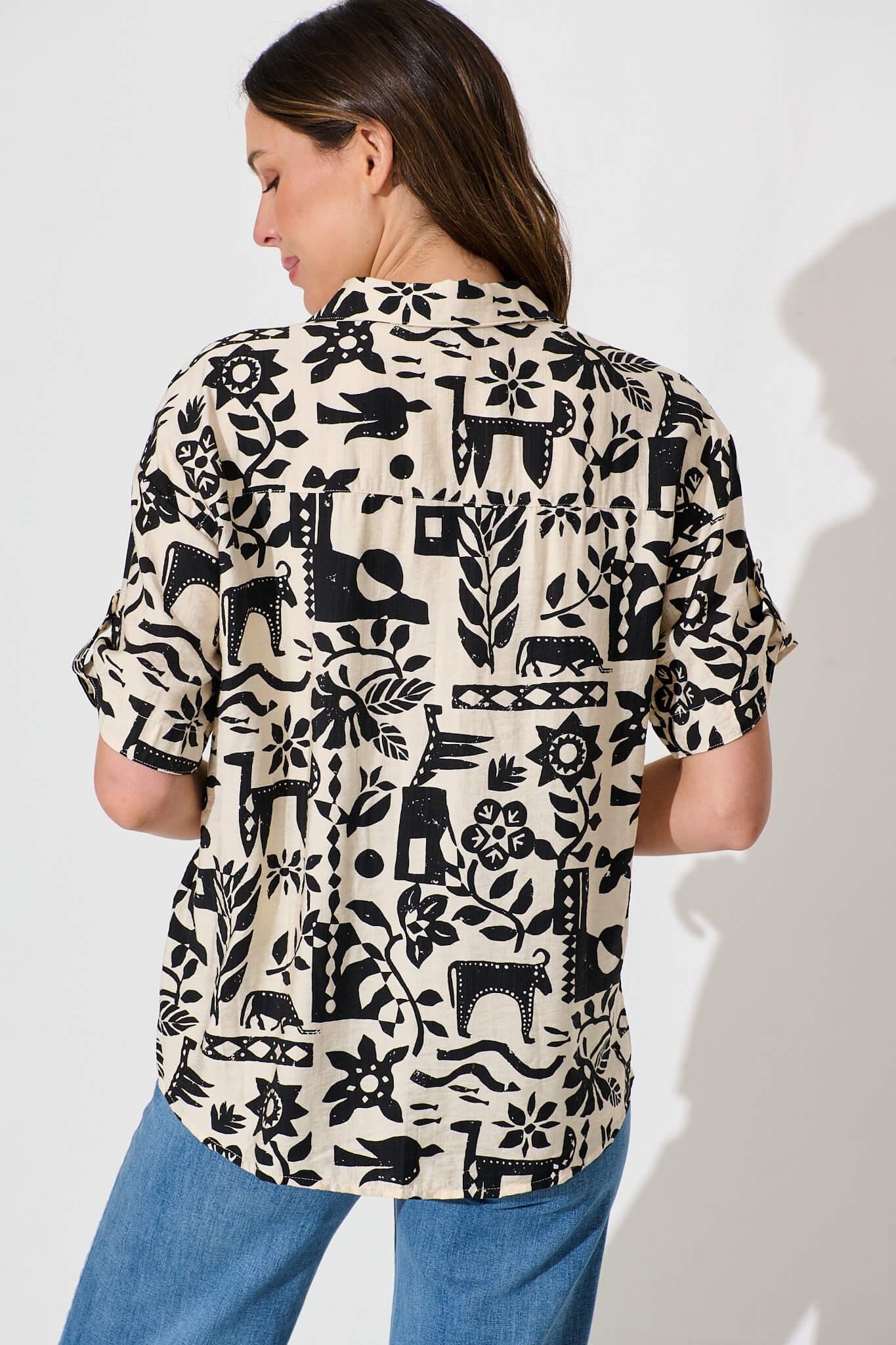 Alexcina Shirt in Cream with Black Print