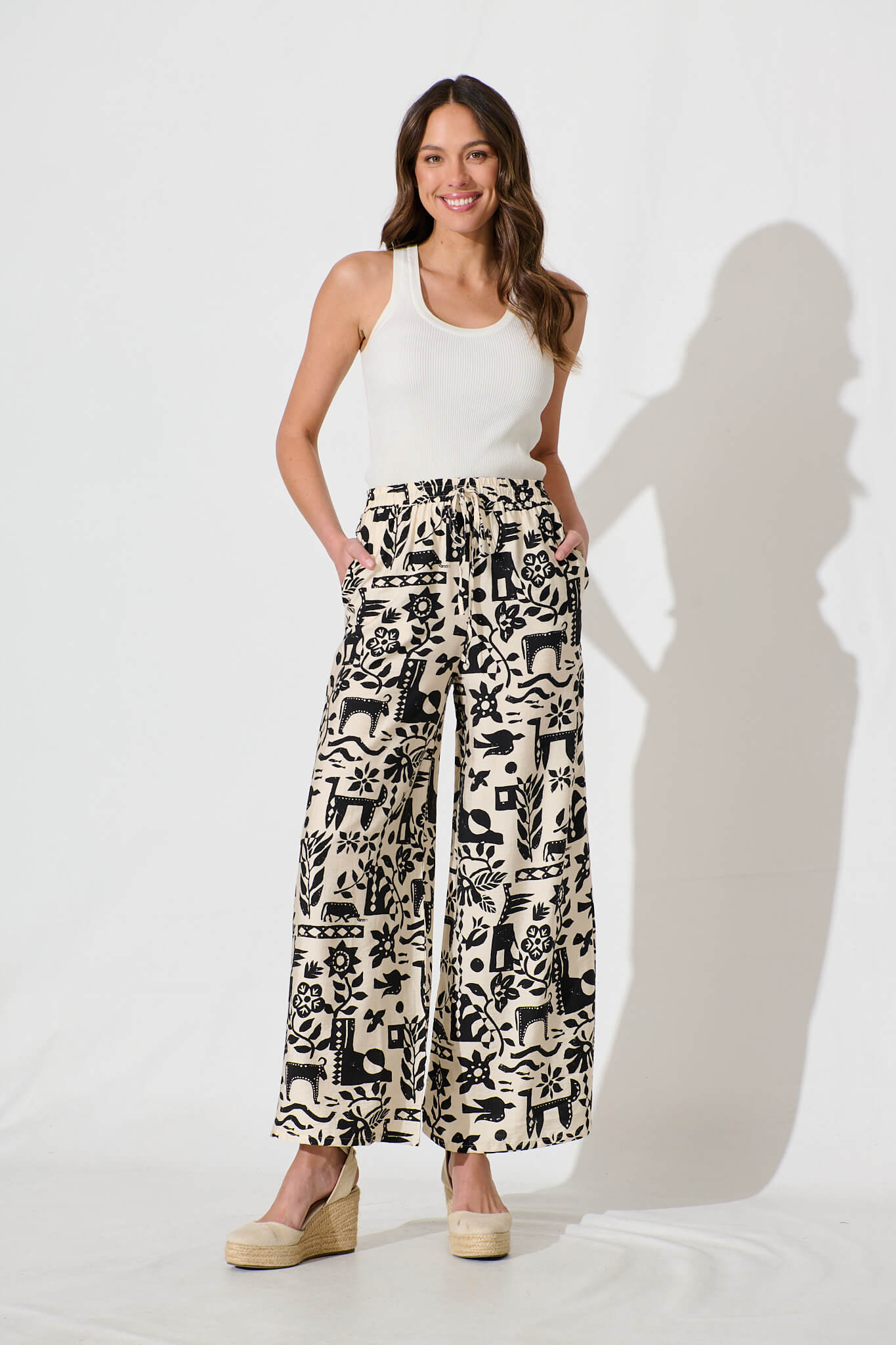 Kyrie Pant in Cream with Black Print