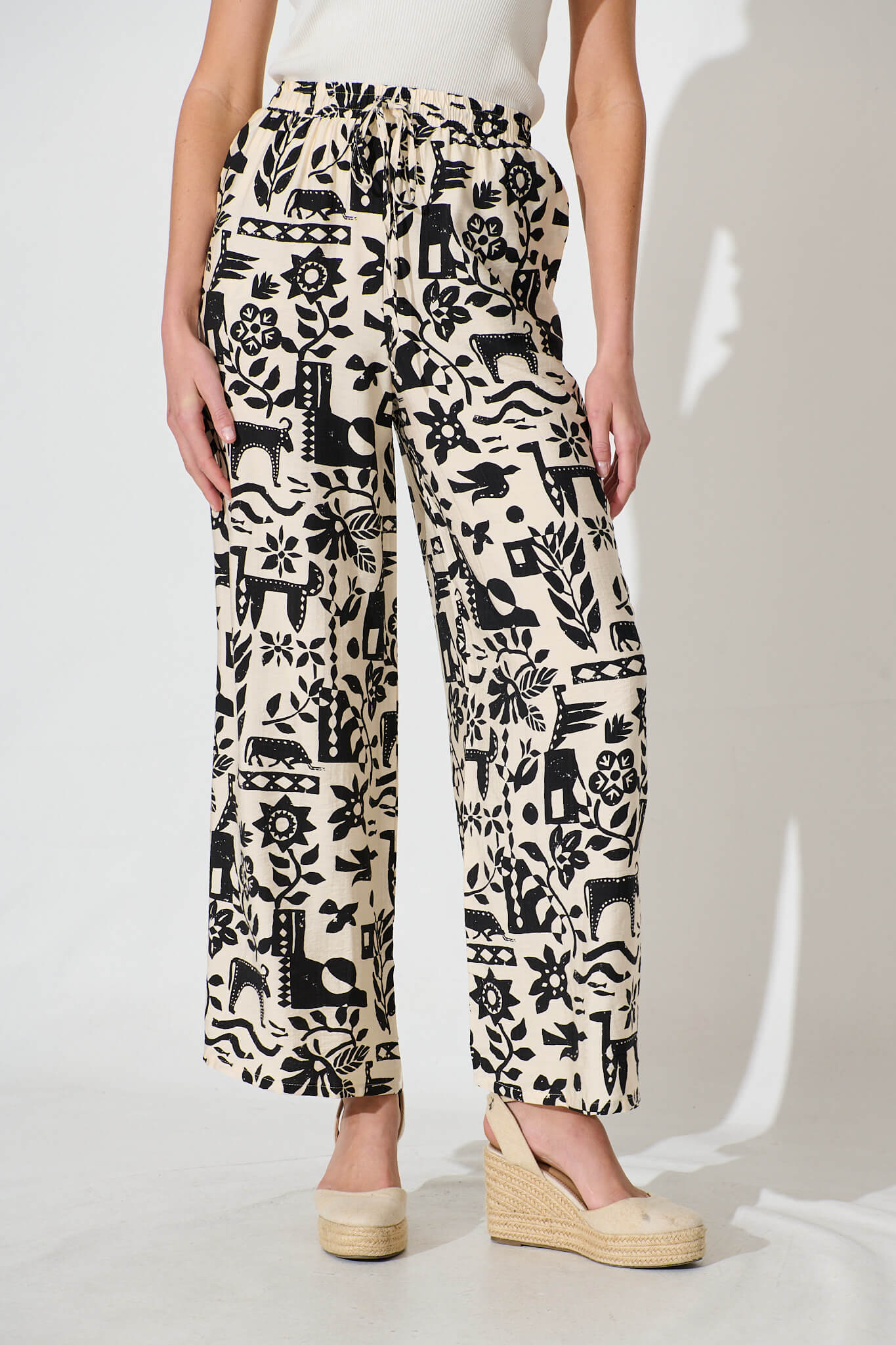 Kyrie Pant in Cream with Black Print