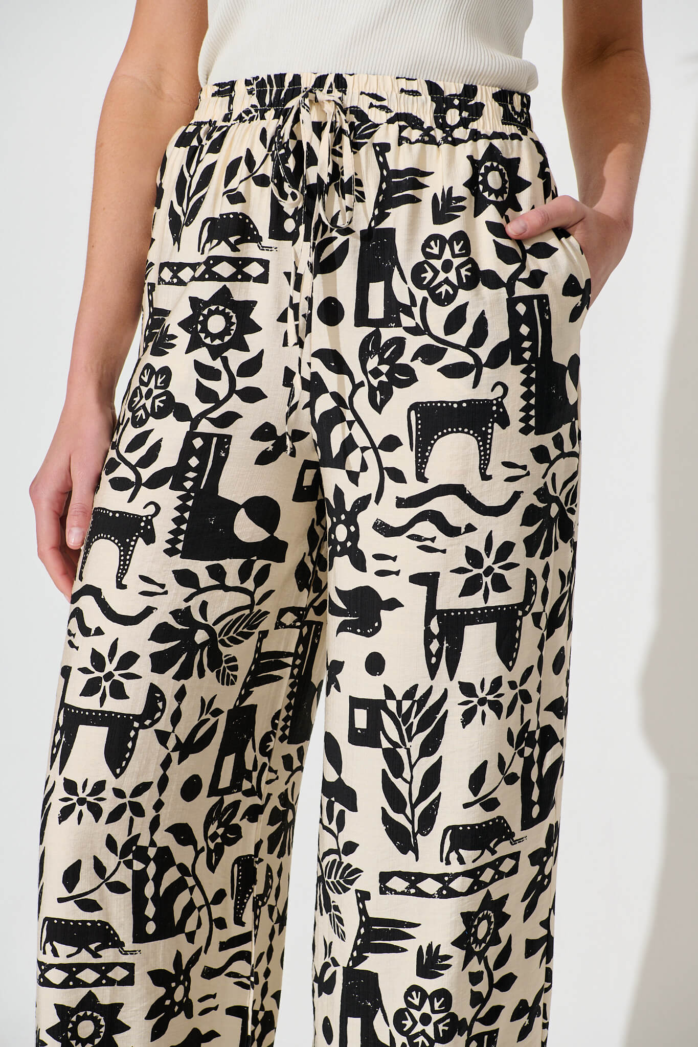 Kyrie Pant in Cream with Black Print