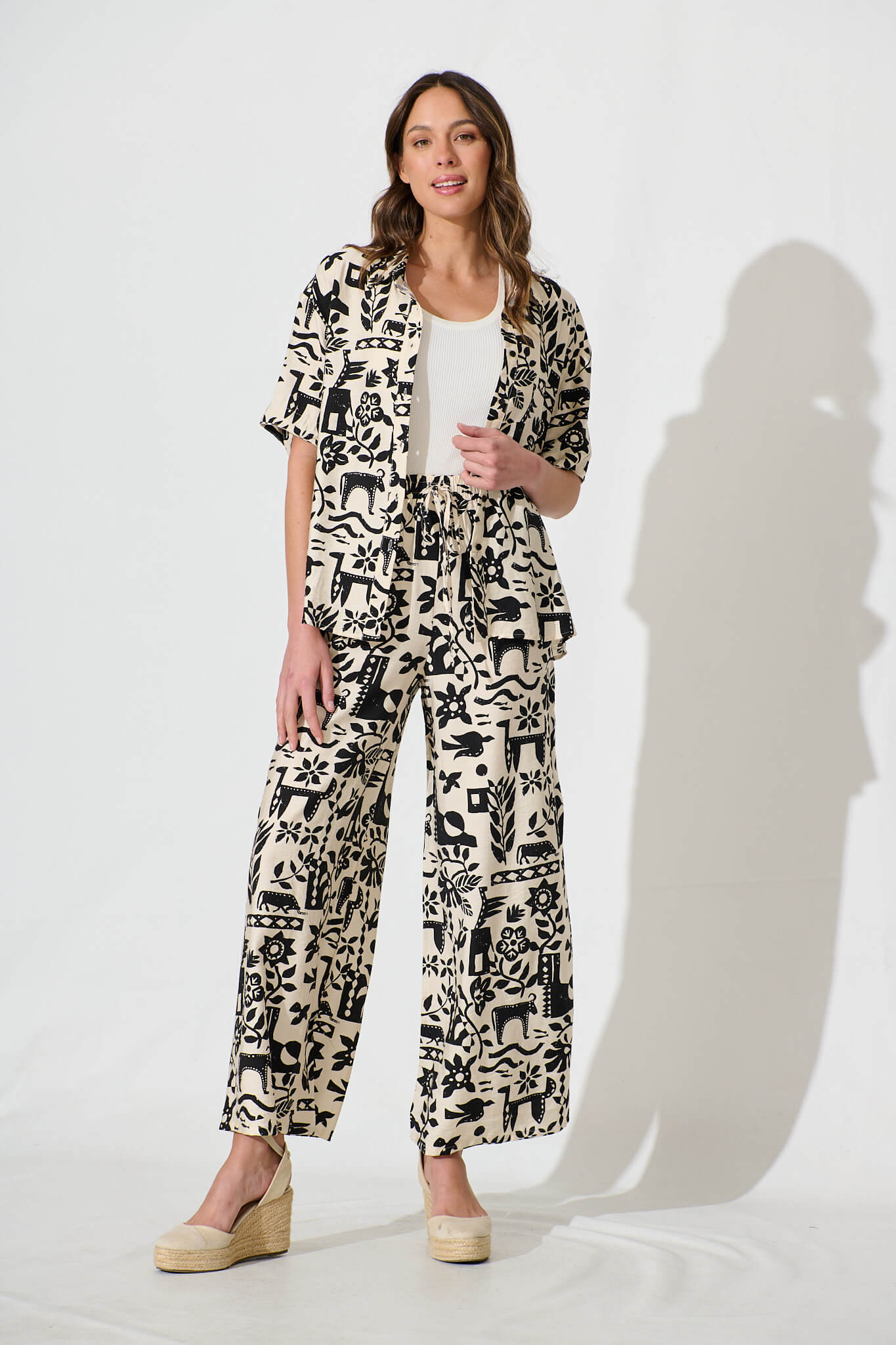 Kyrie Pant in Cream with Black Print