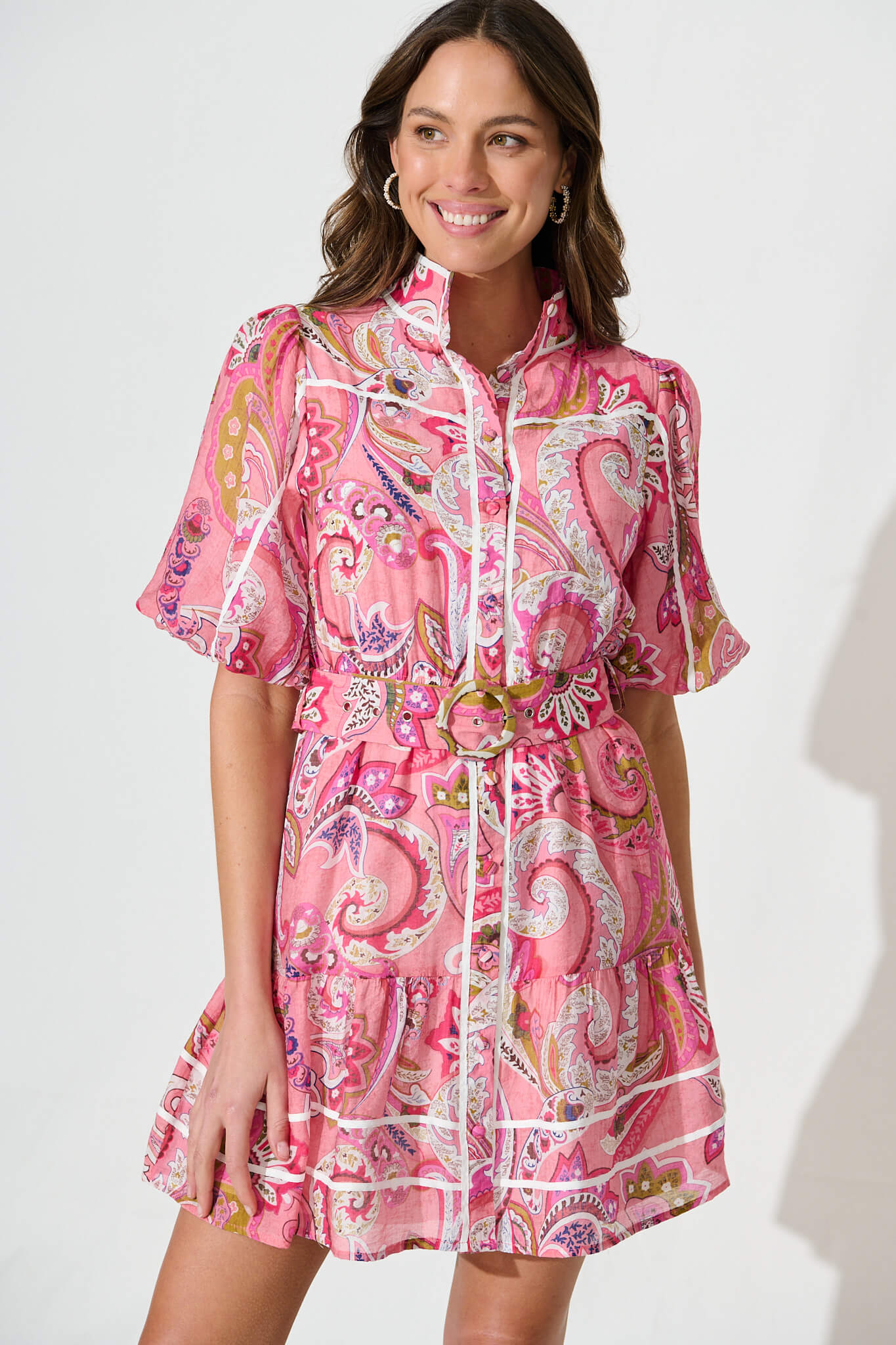 Raveena Shirt Dress In Pink Paisley