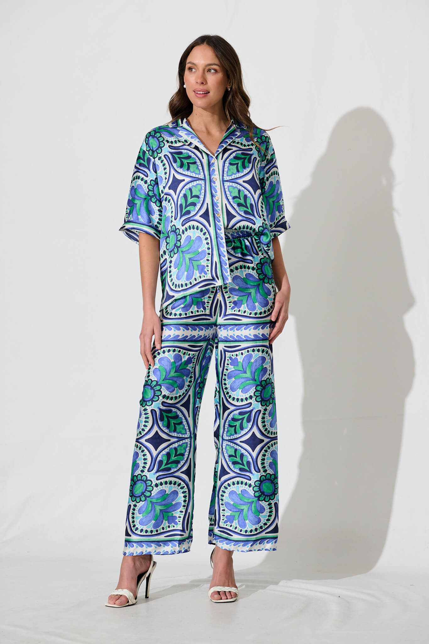 Montclair Pant In Blue And Green Tile Print