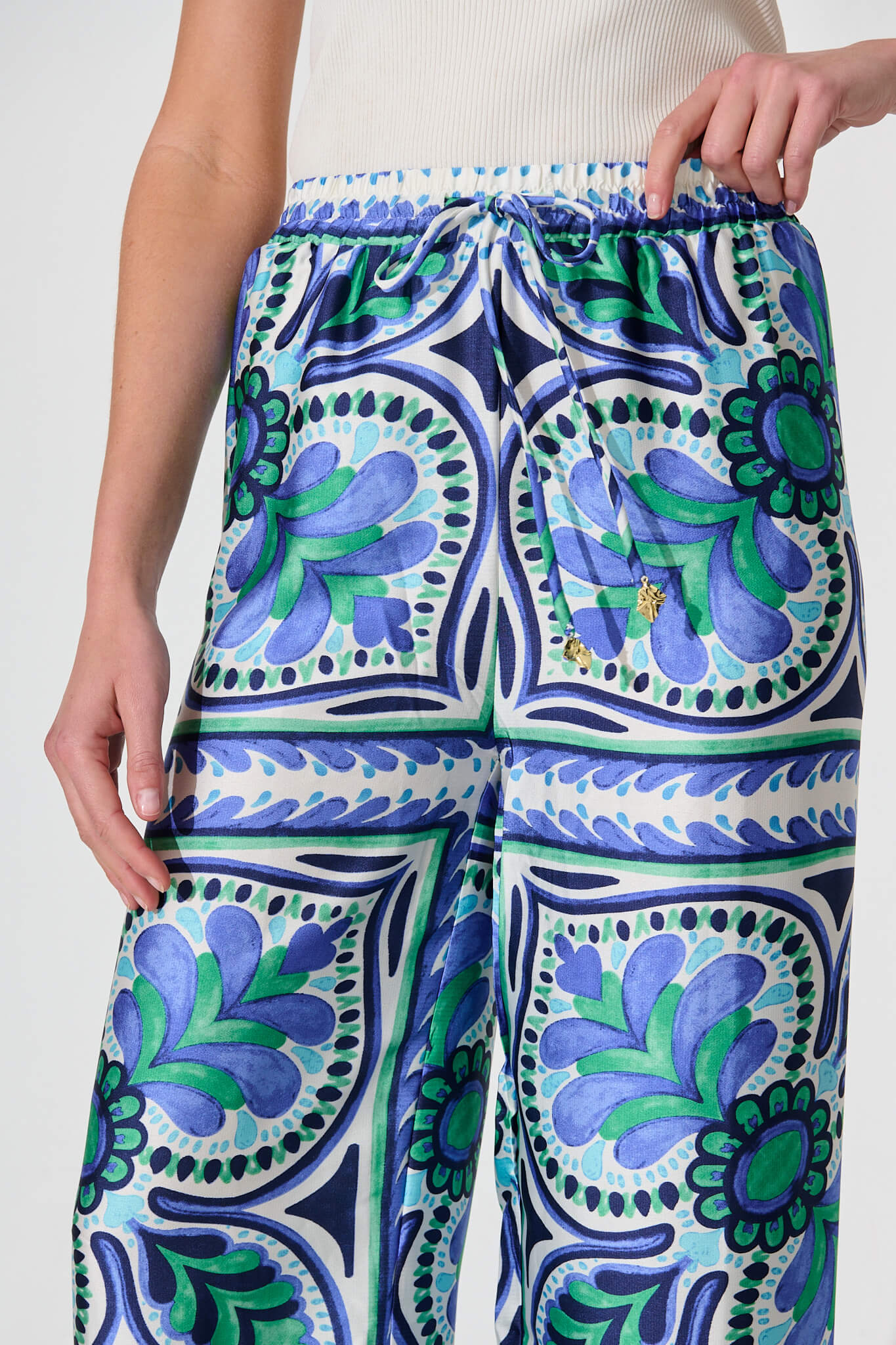 Montclair Pant In Blue And Green Tile Print