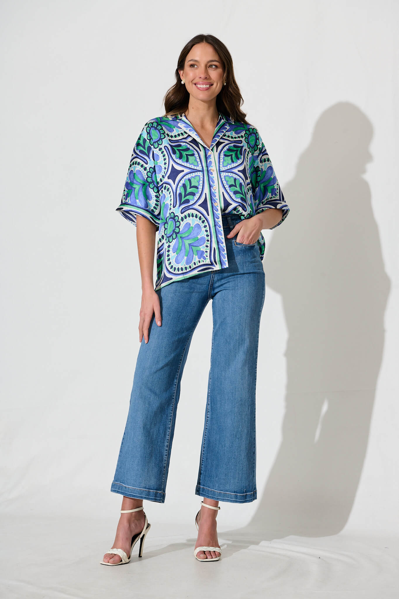 Prescott Shirt In Blue And Green Tile Print