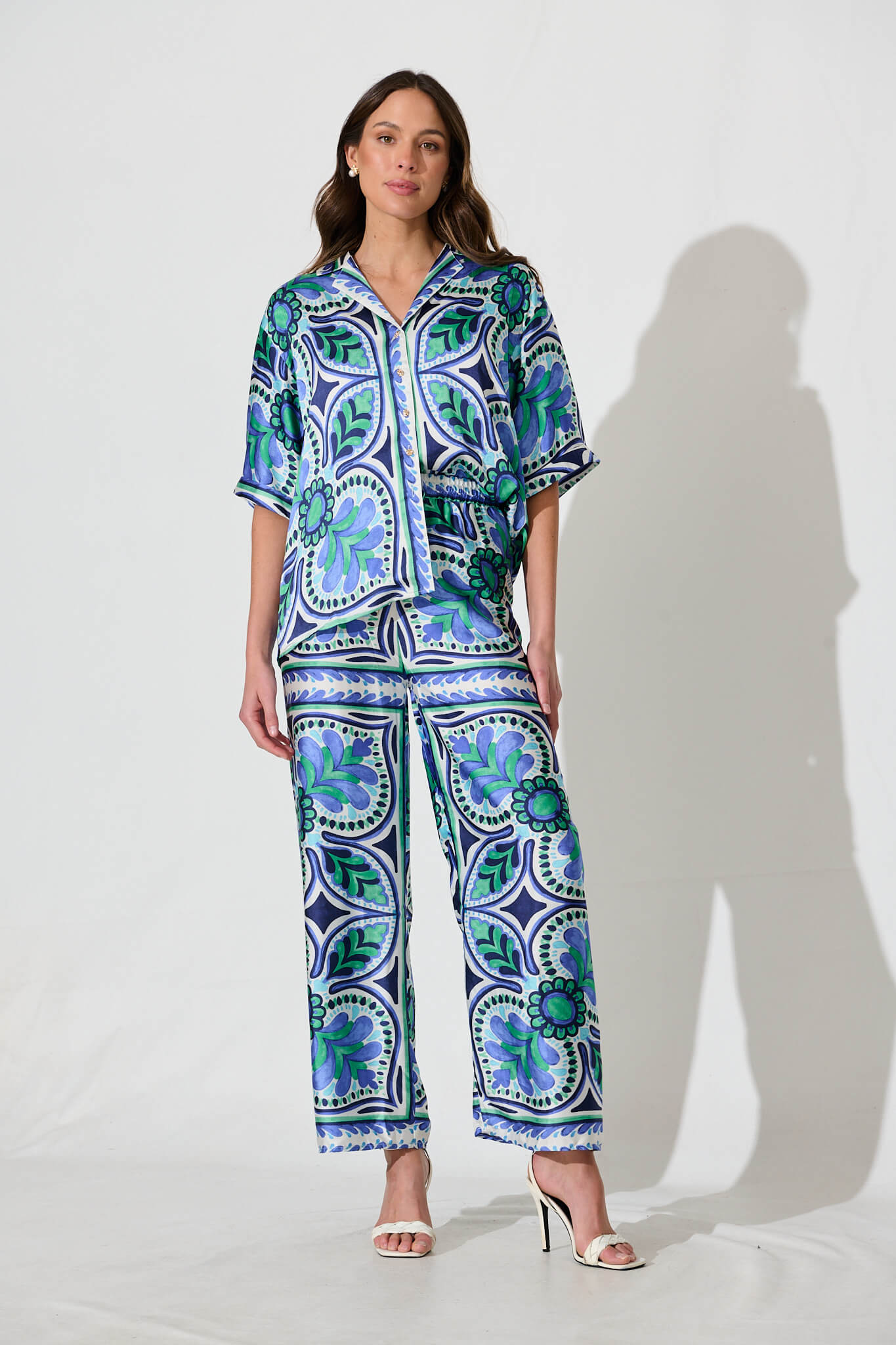 Prescott Shirt In Blue And Green Tile Print