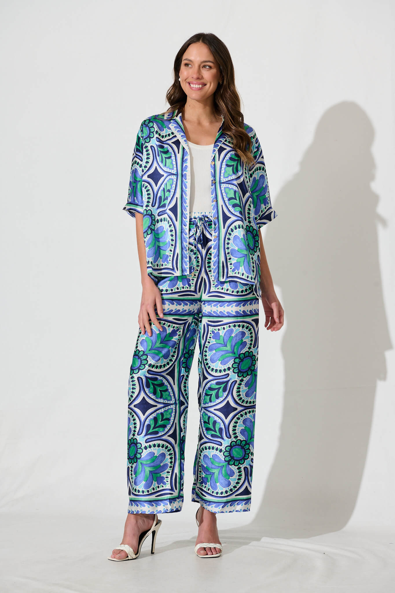 Prescott Shirt In Blue And Green Tile Print