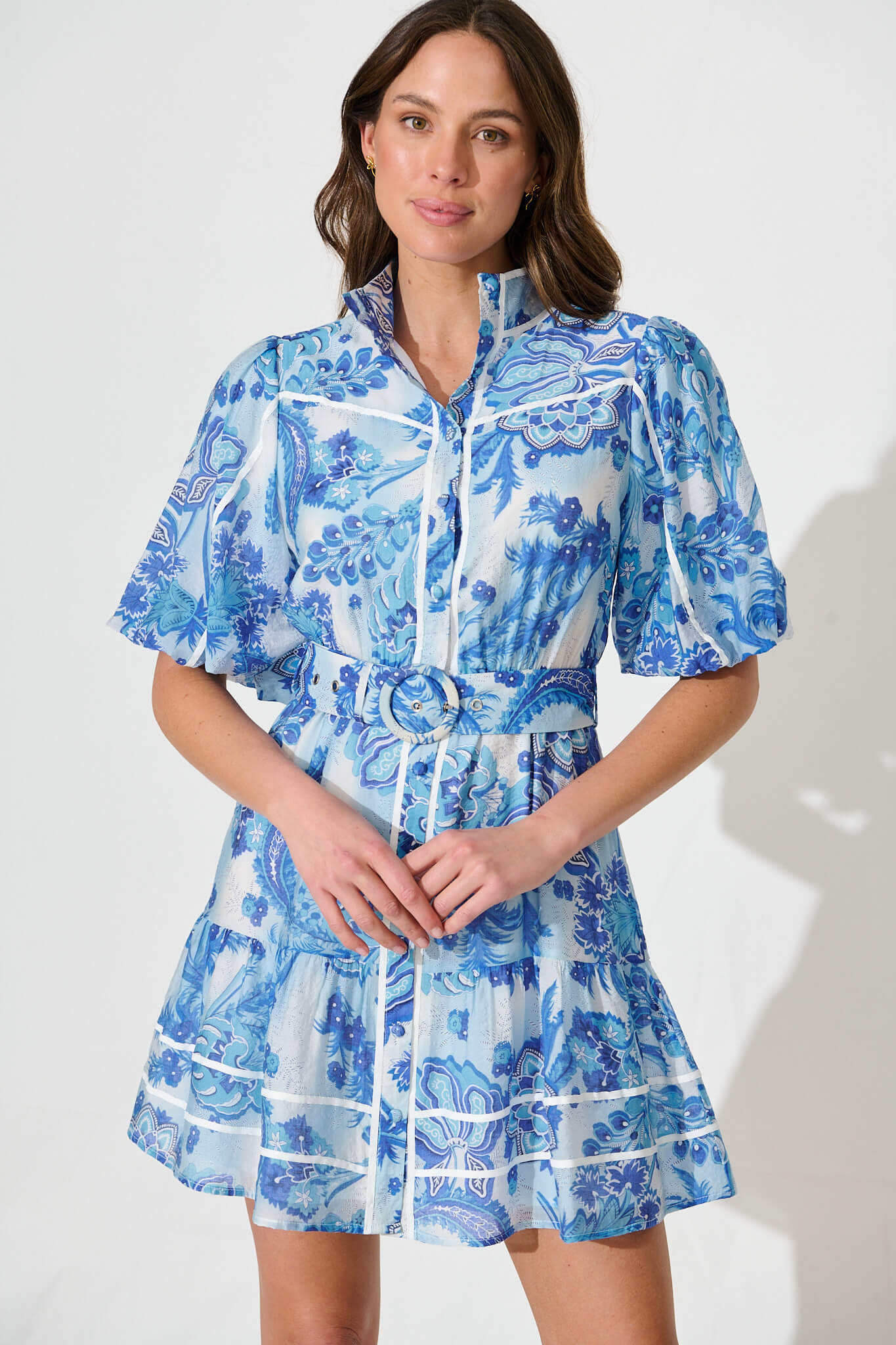 Raveena Shirt Dress In Blue Paisley