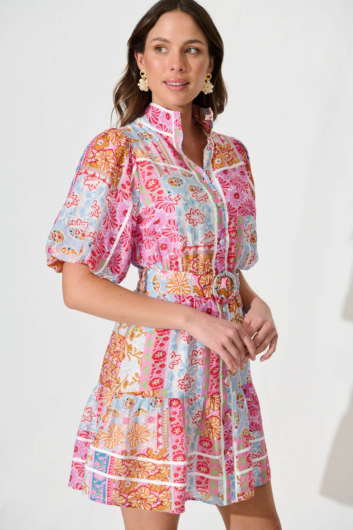 Raveena Shirt Dress In Patchwork Multi
