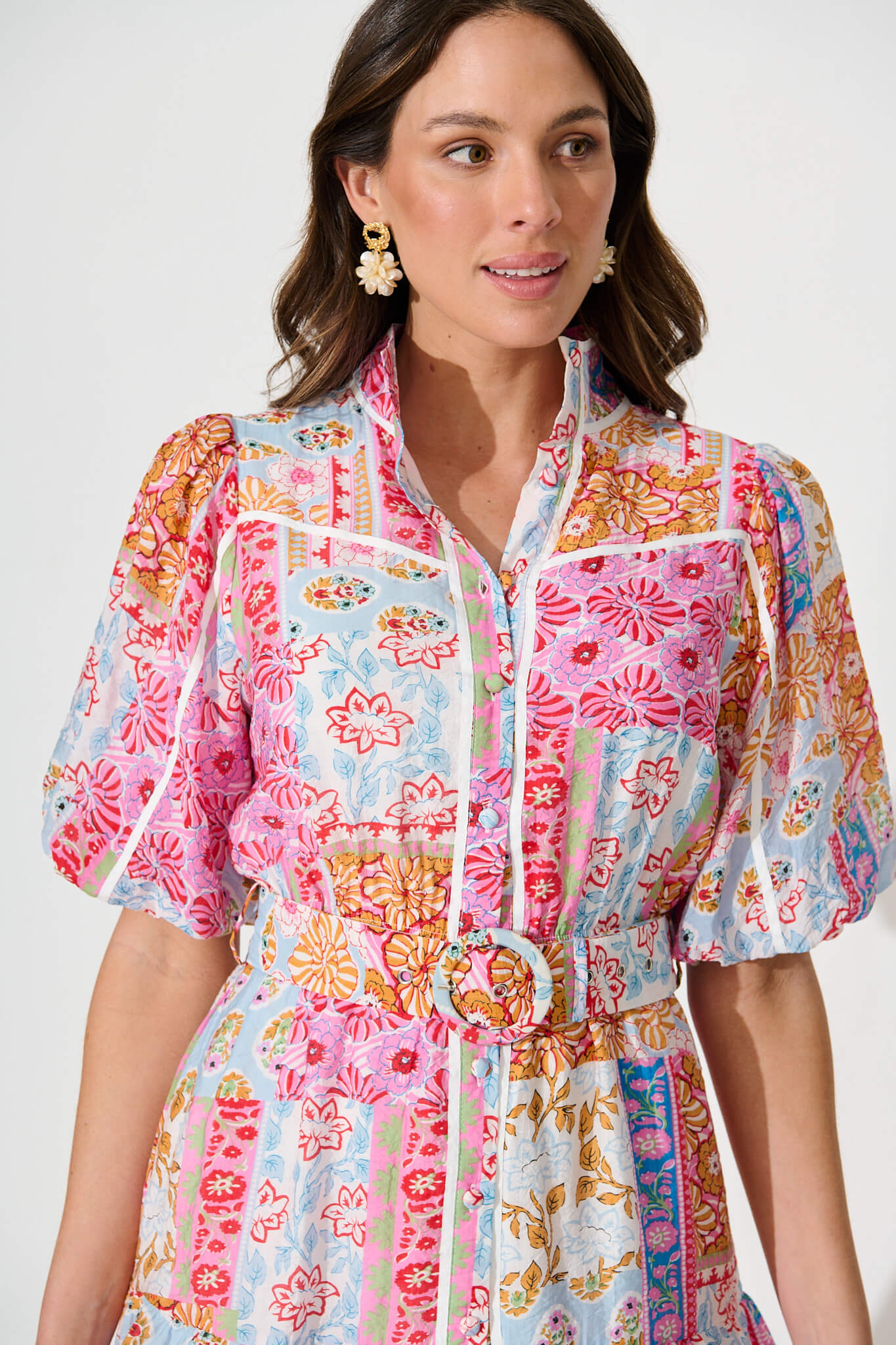 Raveena Shirt Dress In Patchwork Multi