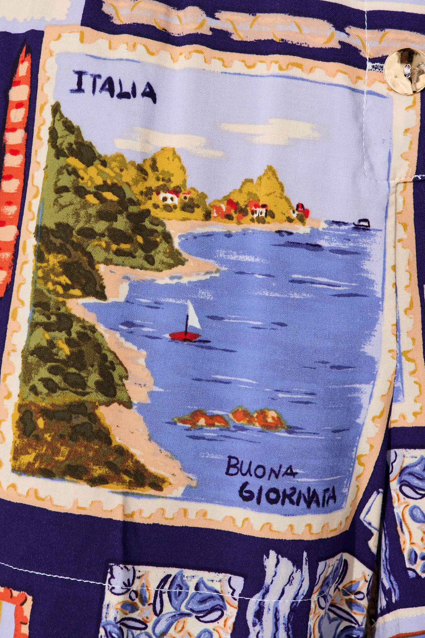 Maui Playsuit In Blue Multi Postcard Print