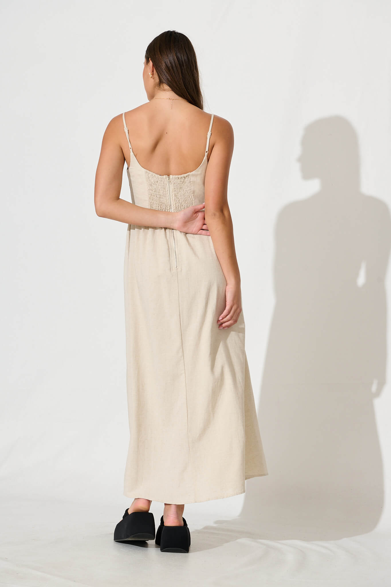 Quinley Maxi Sundress in Oatmeal Linen Blend
