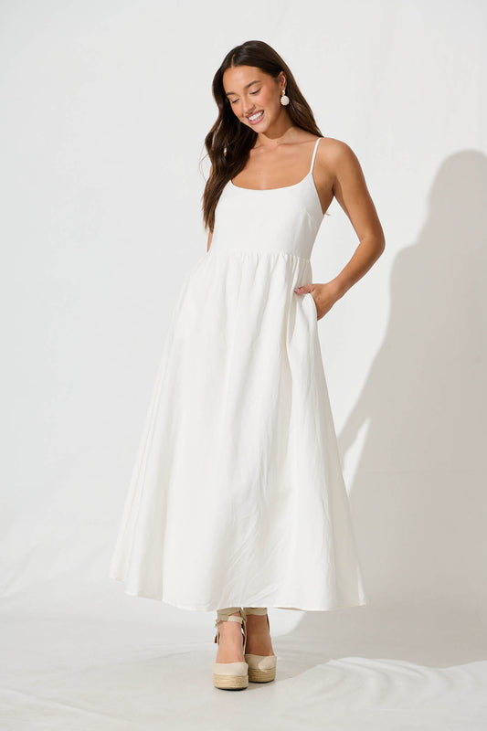 Quinley Maxi Sundress in White Linen Blend