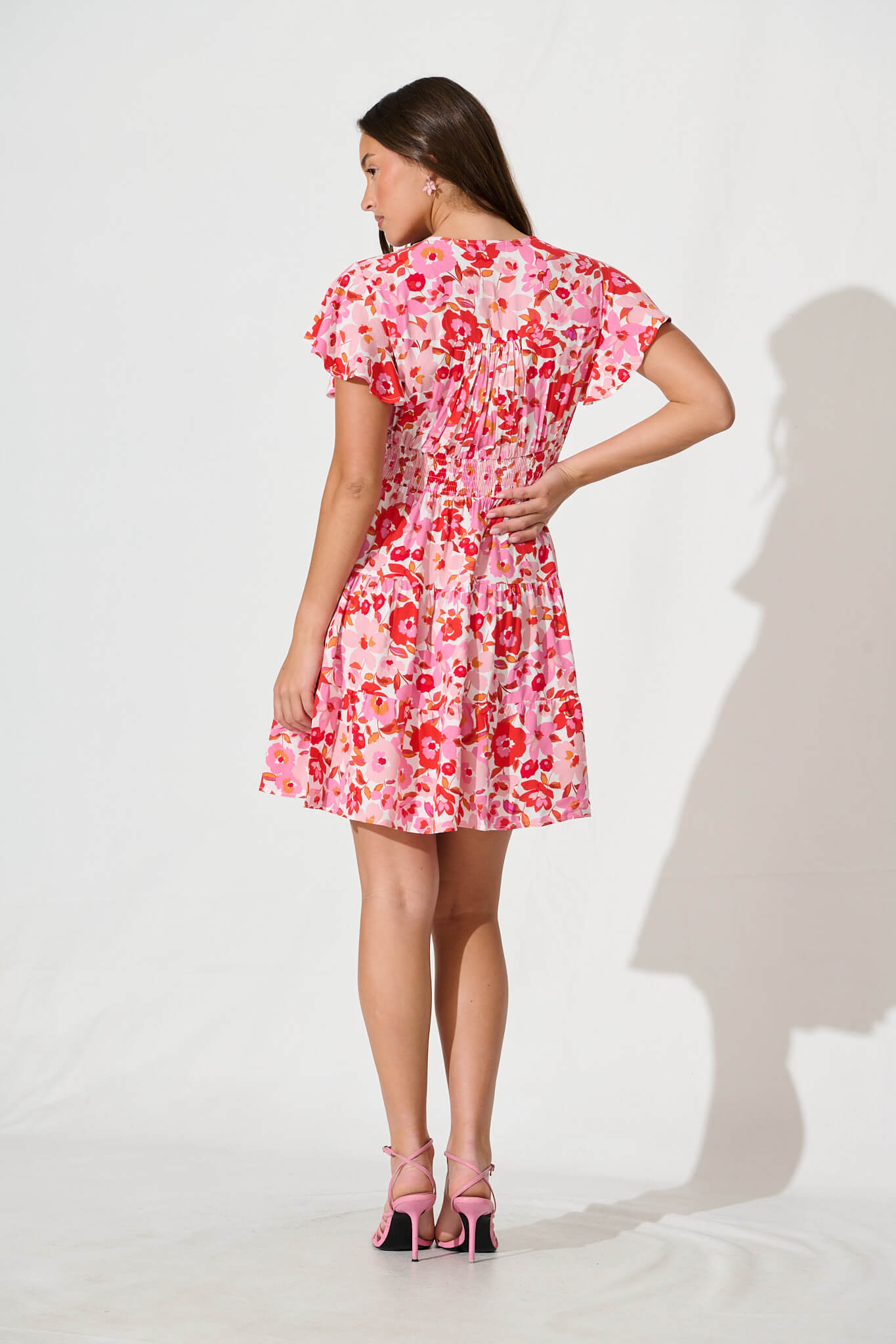 Lovina Dress in Pink Red Floral