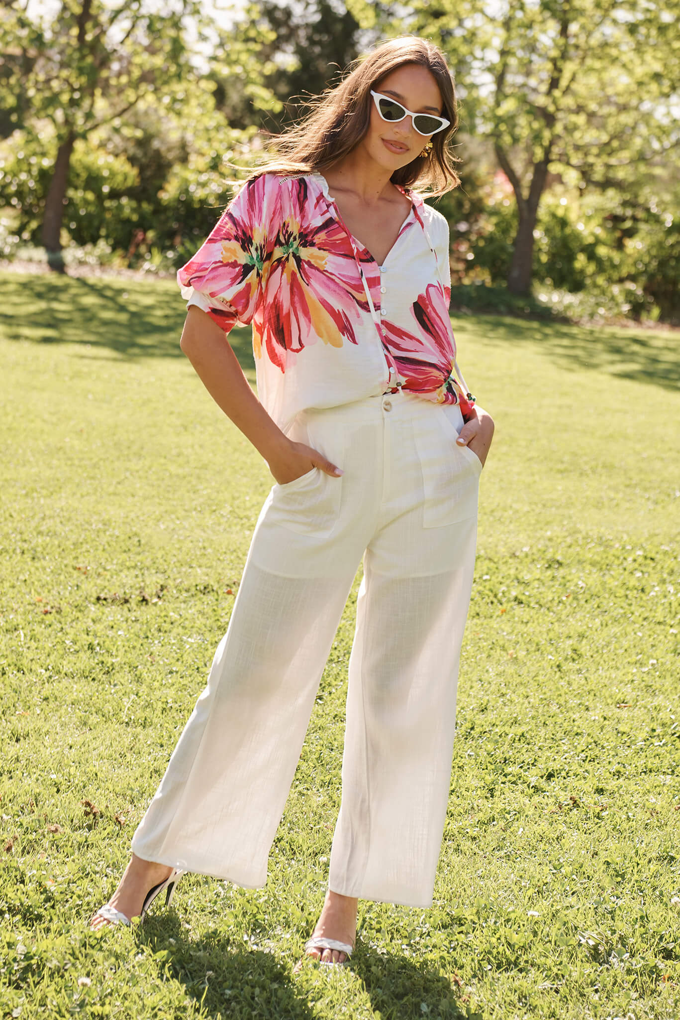 Jupiter Shirt In White With Pink Floral