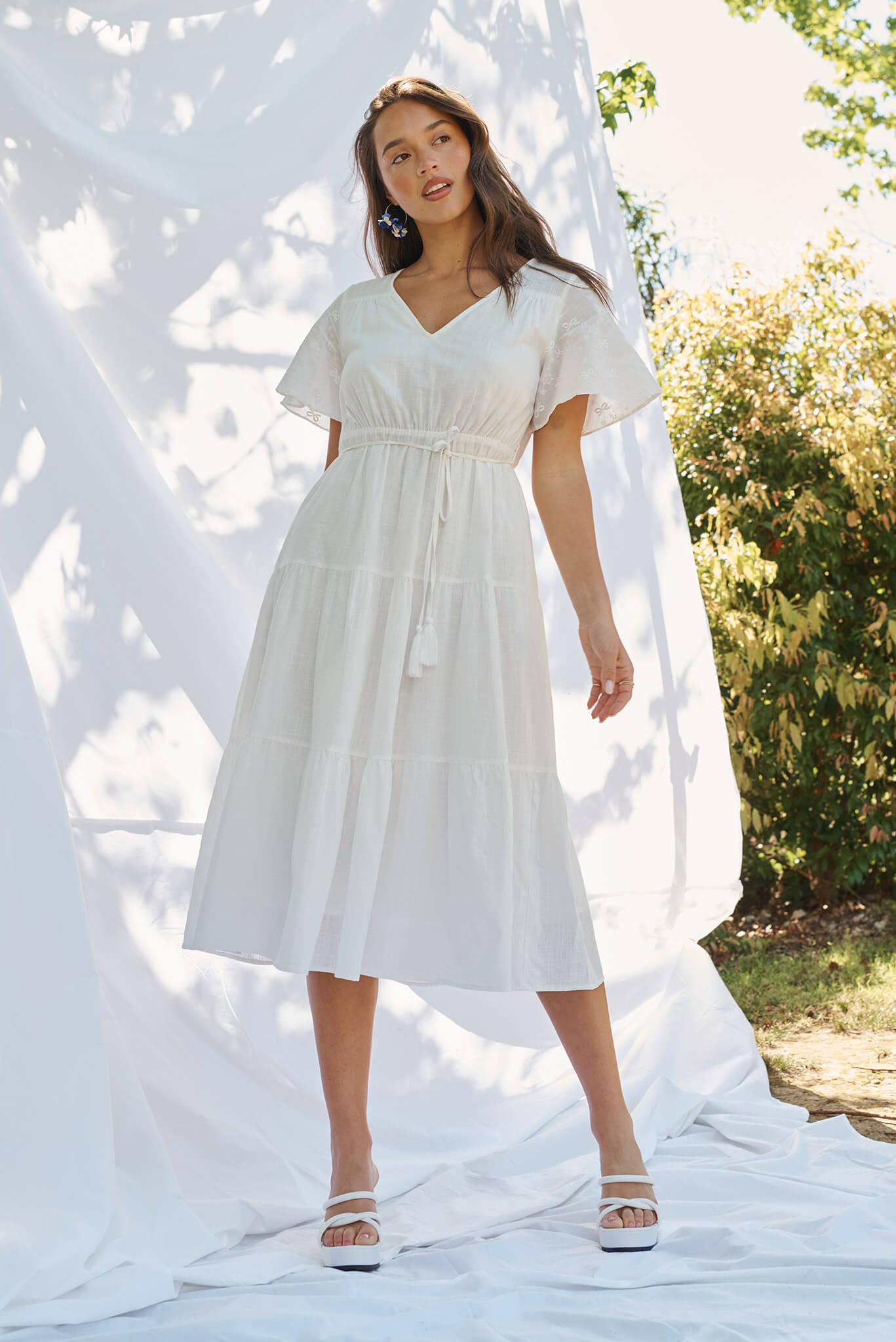 Nolan Midi Dress In White Cotton