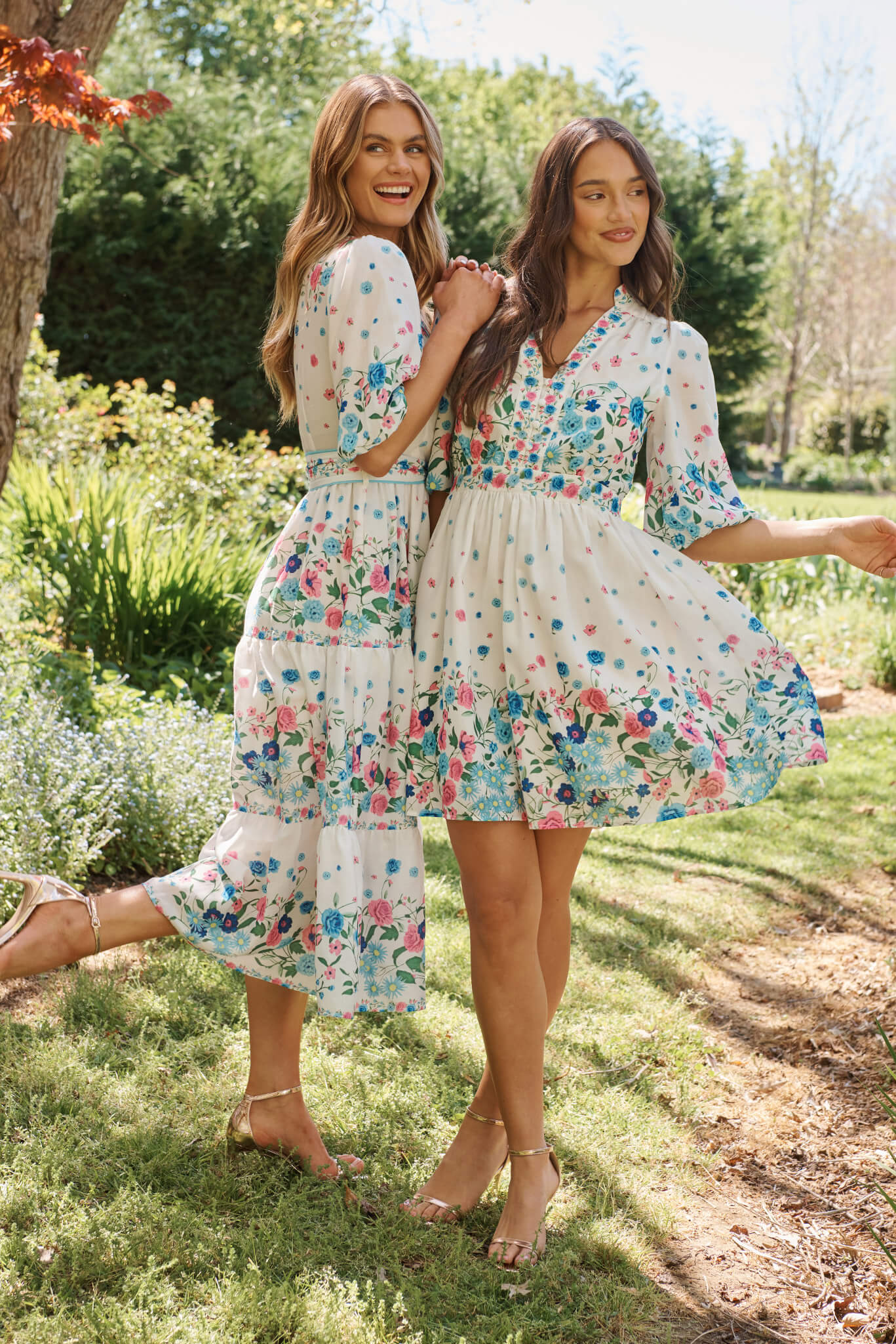 Sausalito Dress In White With Pink And Blue Floral