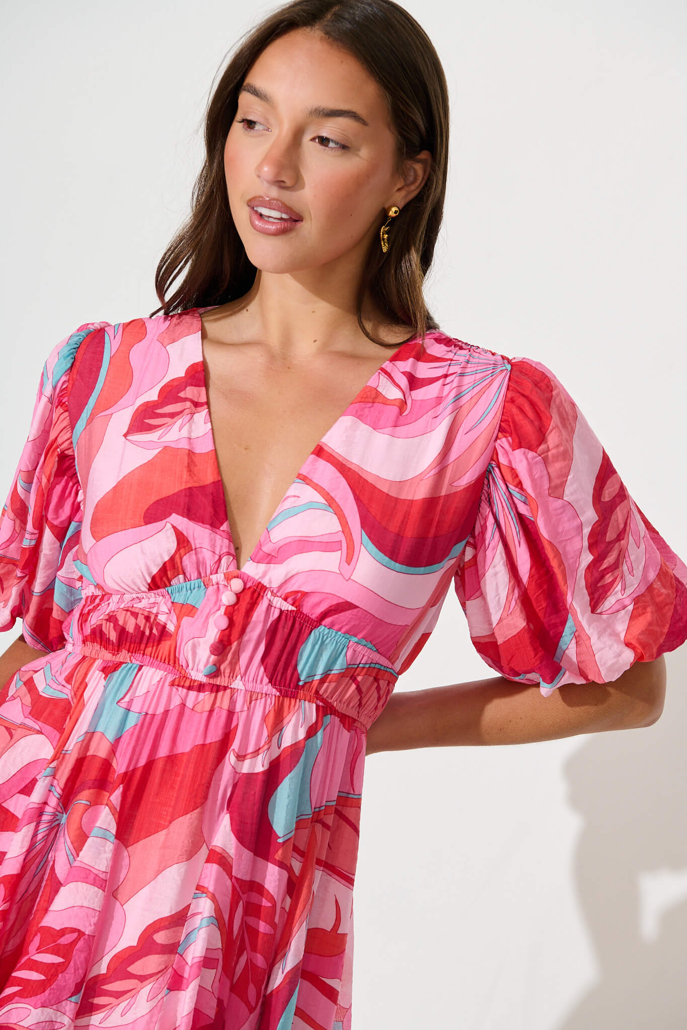 Adalynn Dress in Pink with Multi Print