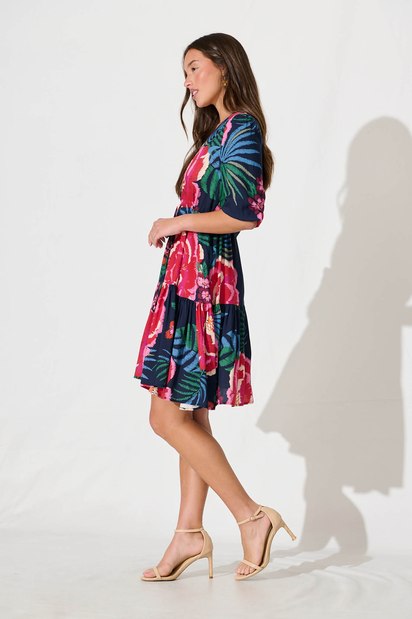 Apollo Dress In Navy With Red Floral Print