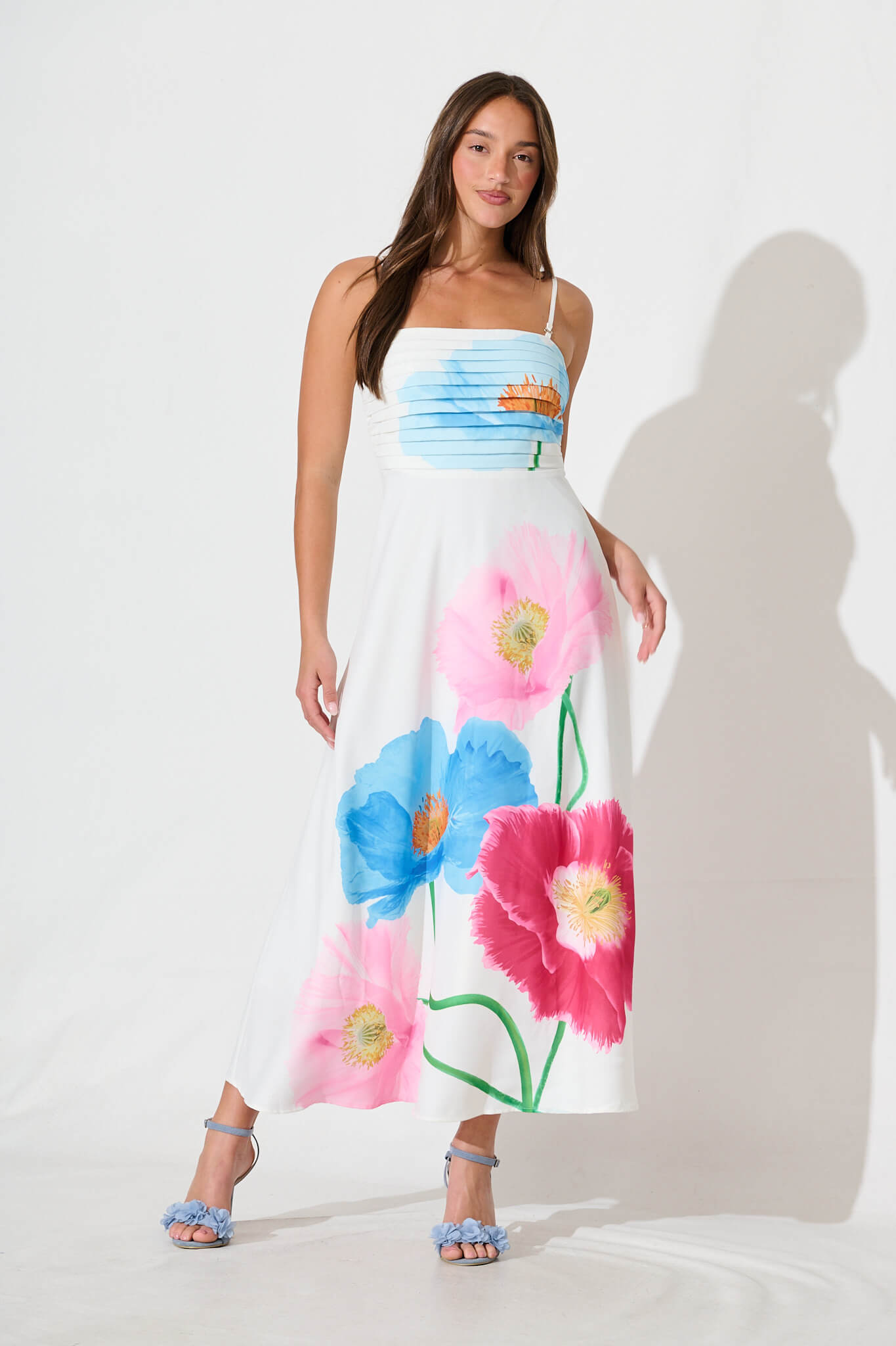 Tropicalia Maxi Sundress In White With Multi Floral Print